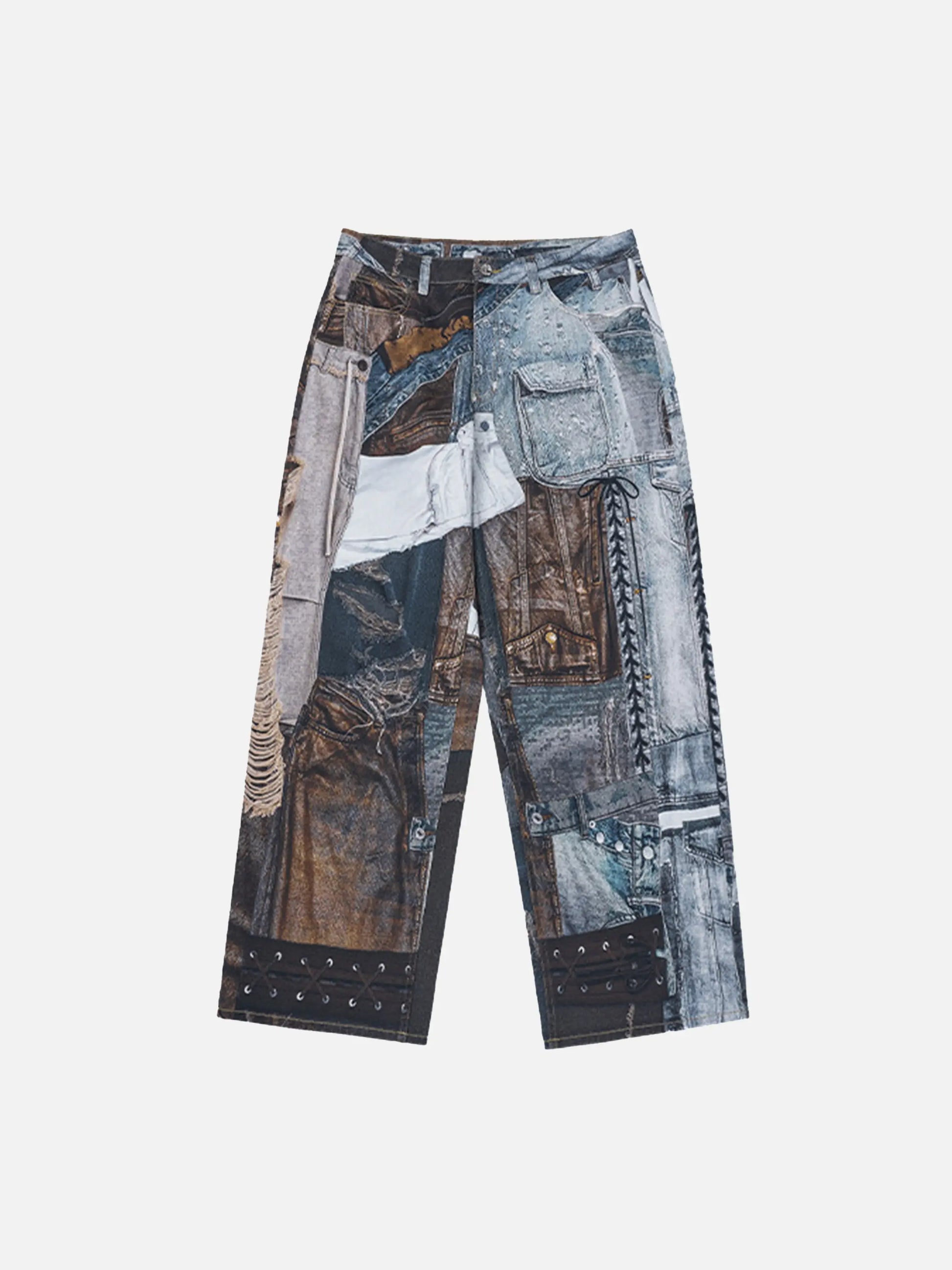 Digital Printed Faux Panel Jeans