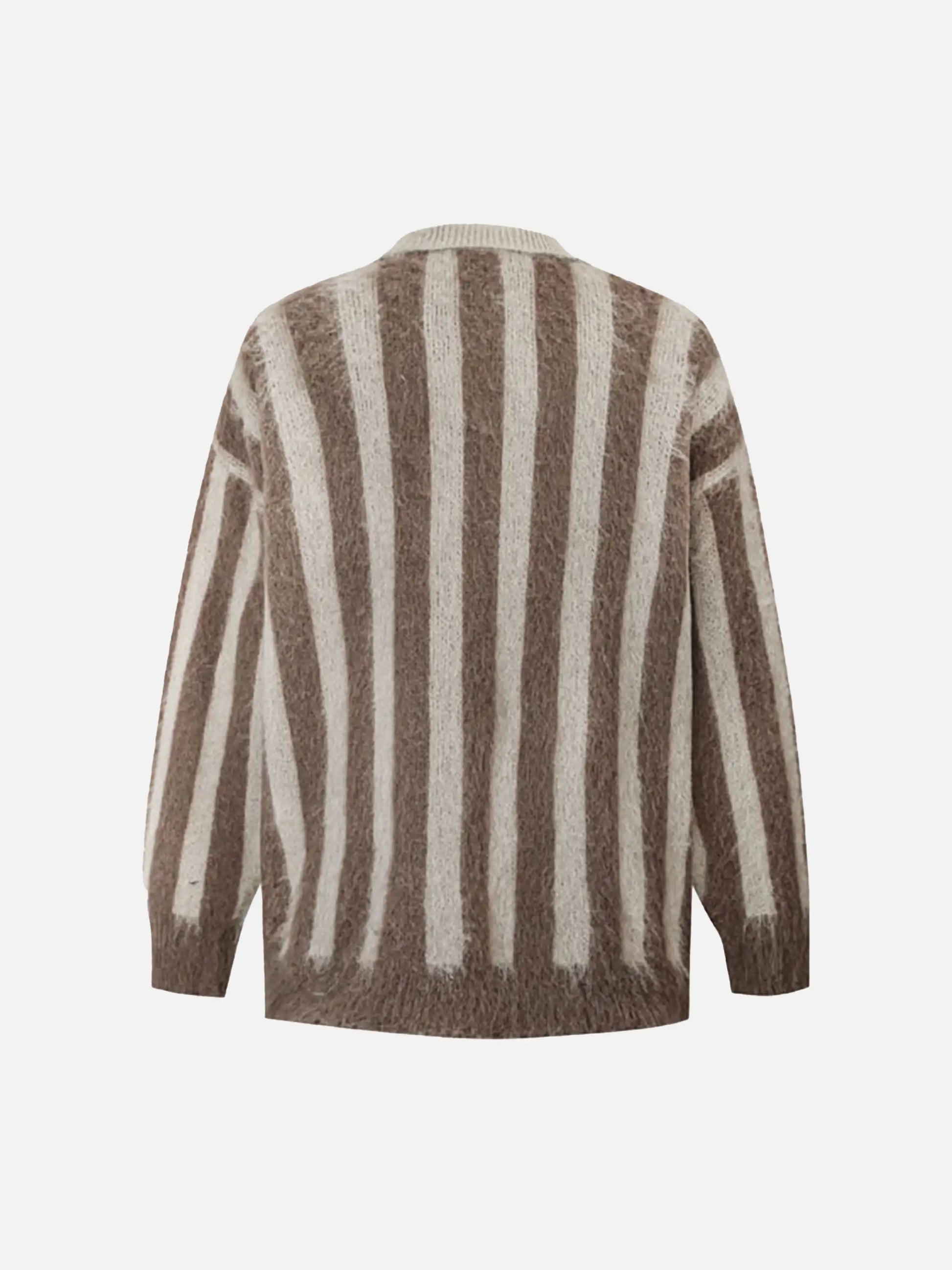 Vintage Vertical Striped Polo Collar Sweater