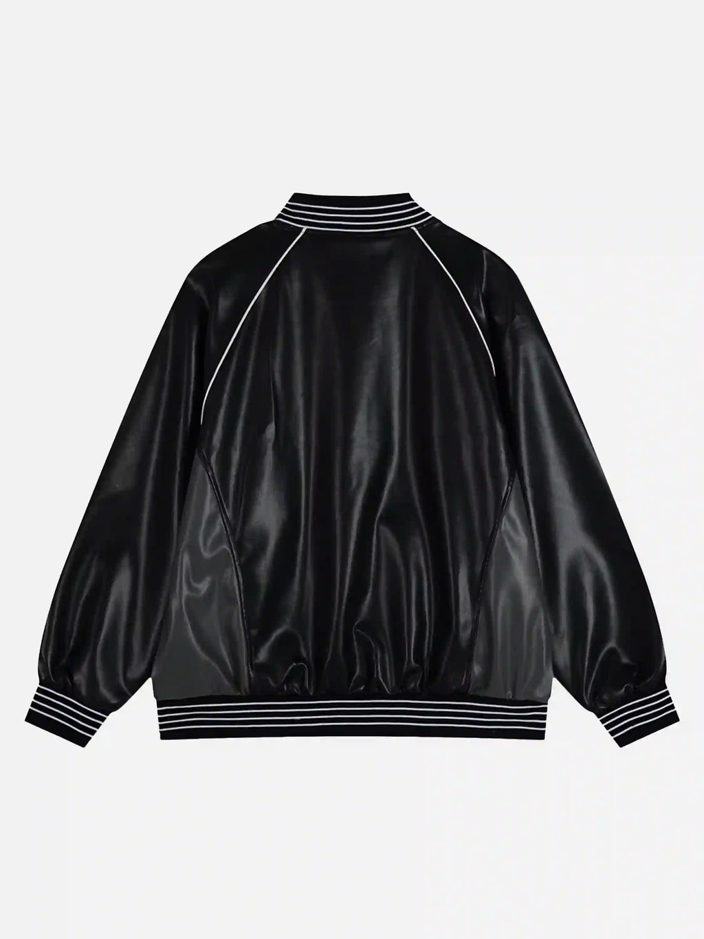 Disguisen Letter Embroidery Colorblock PU Leather Jacket