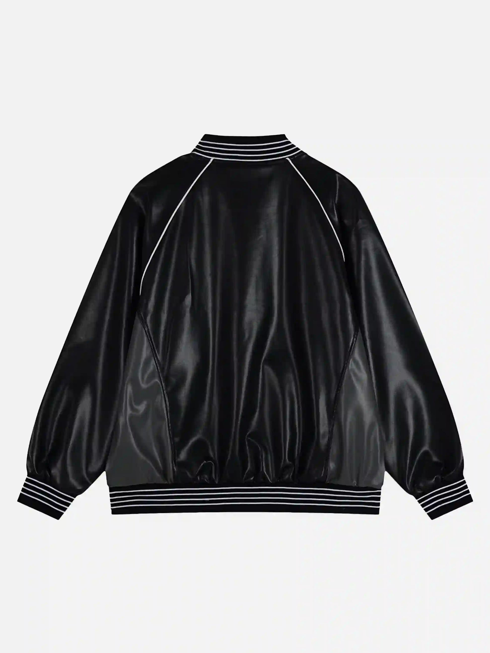 Disguisen Letter Embroidery Colorblock PU Leather Jacket