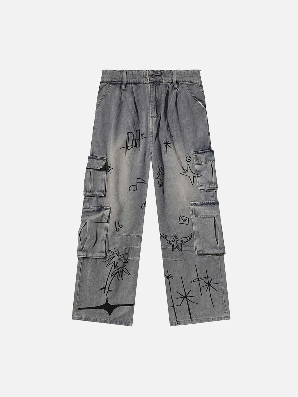 Disguisen Painted Washed Multi-Pocket Cargo Jeans