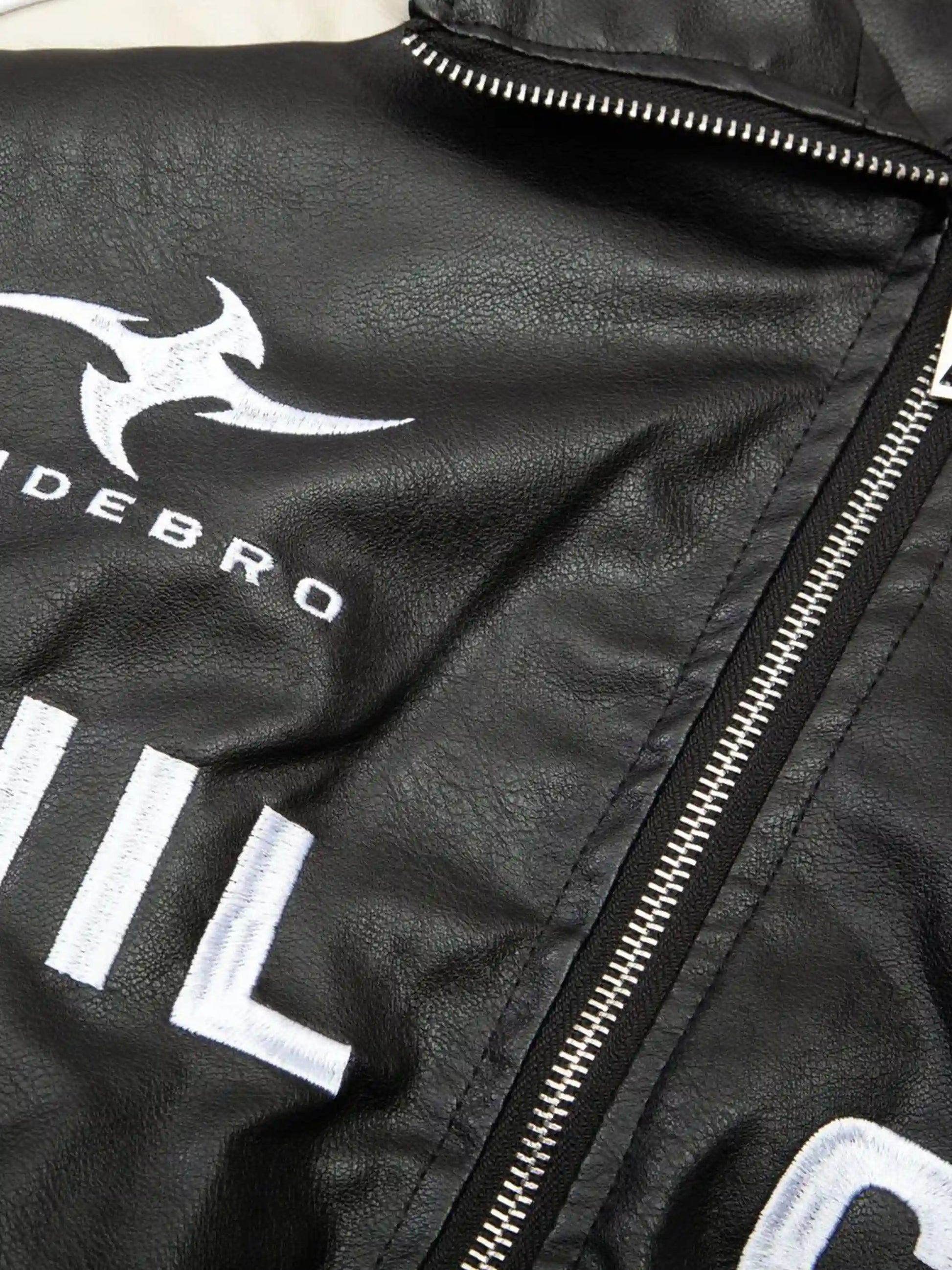 Disguisen Street Embroidery PU Leather Racing Jacket