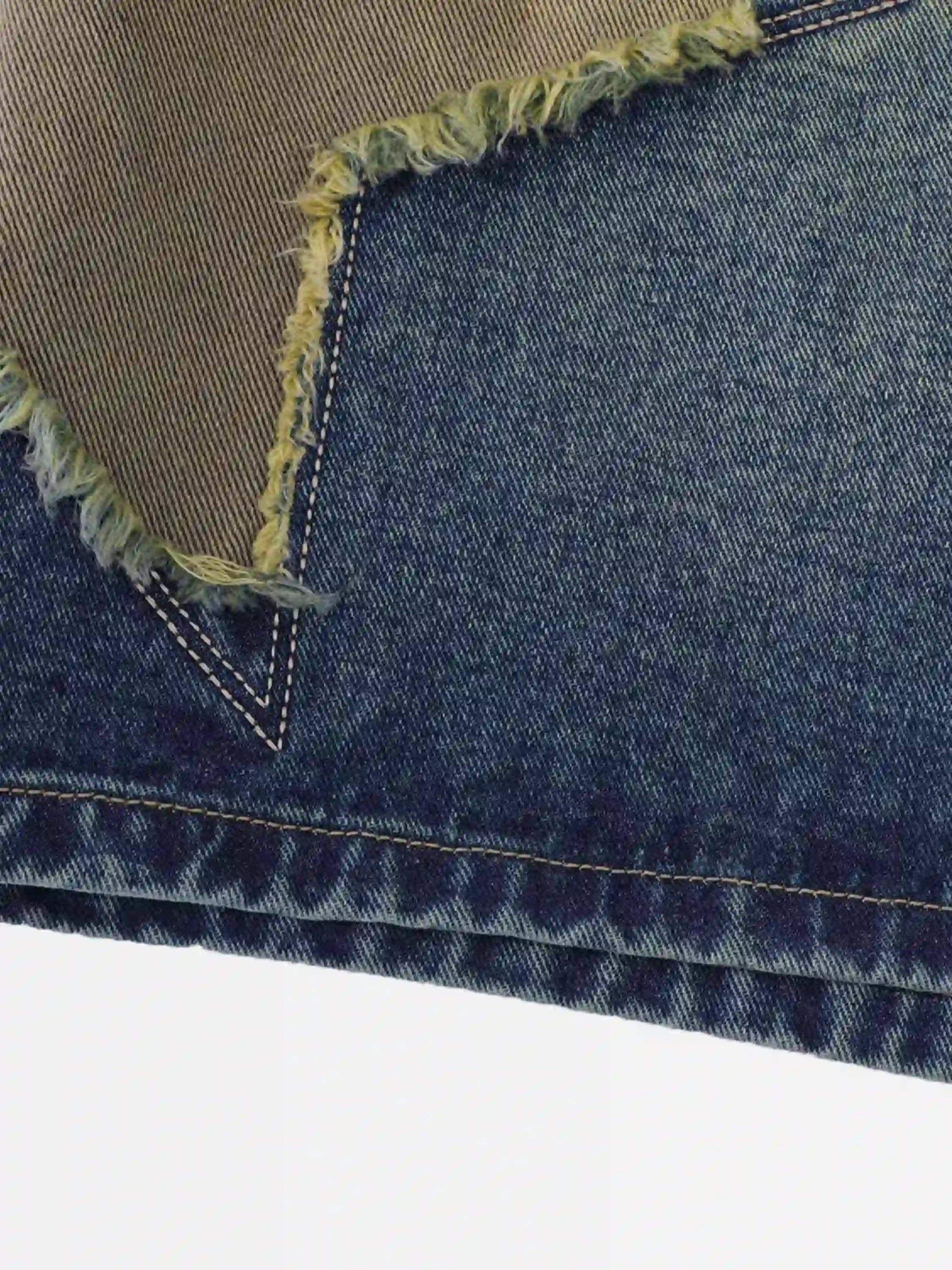 Disguisen American Retro Patchwork Denim Shorts-5213
