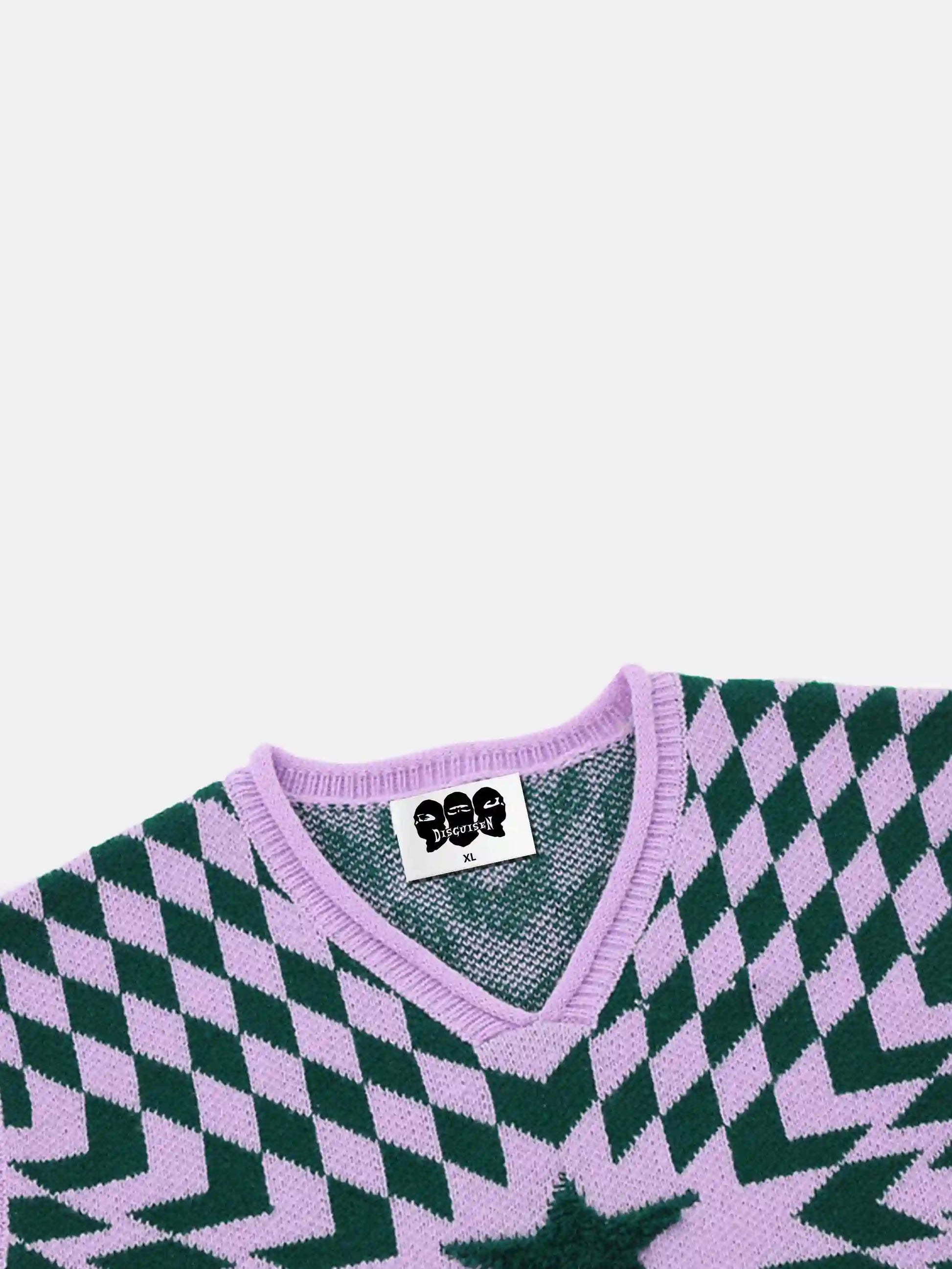 Disguisen Vintage Contrast Star V-neck Knit Sweater Vest