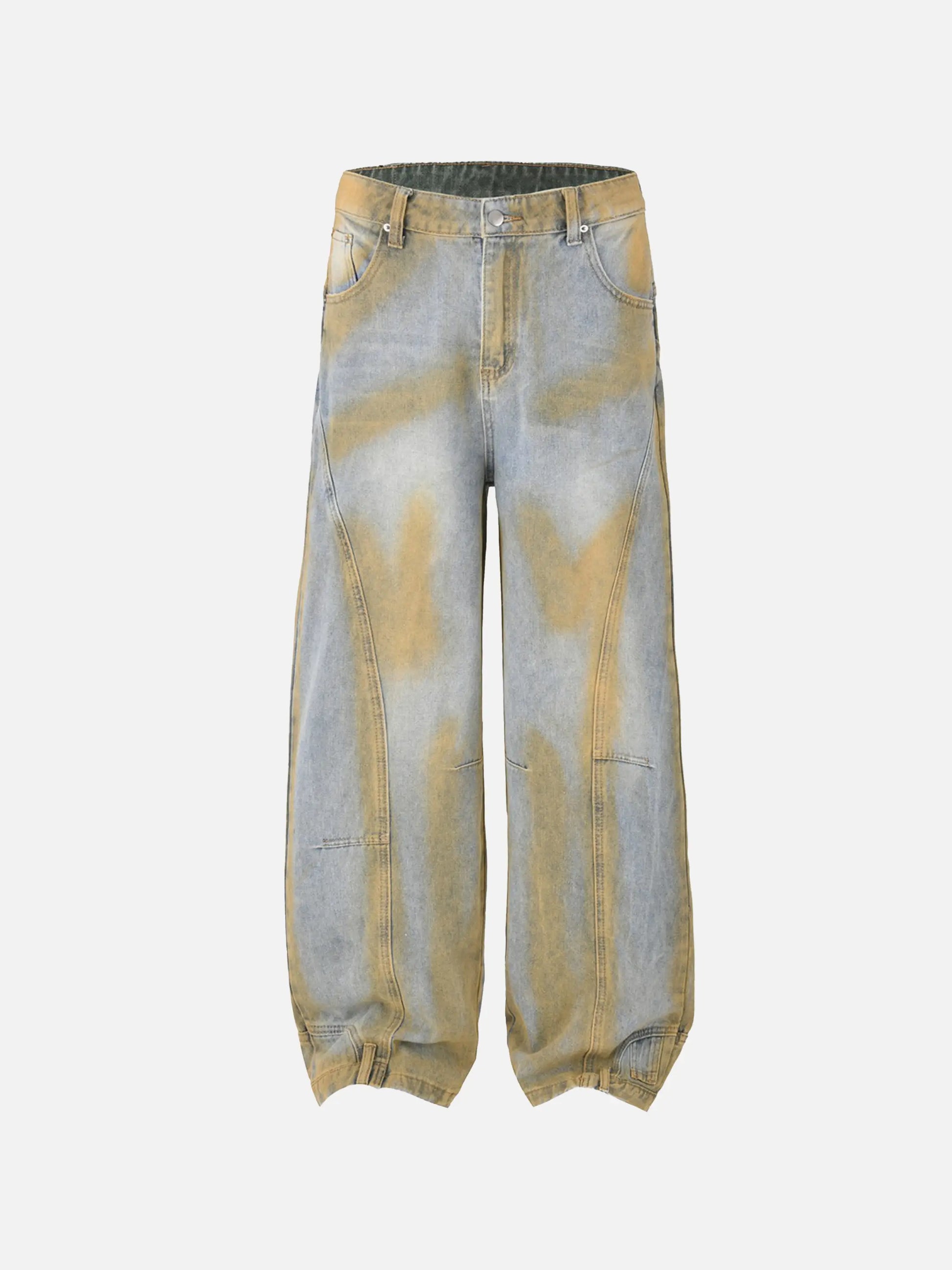 Straight-Leg Patchwork Mud-Dyed Jeans
