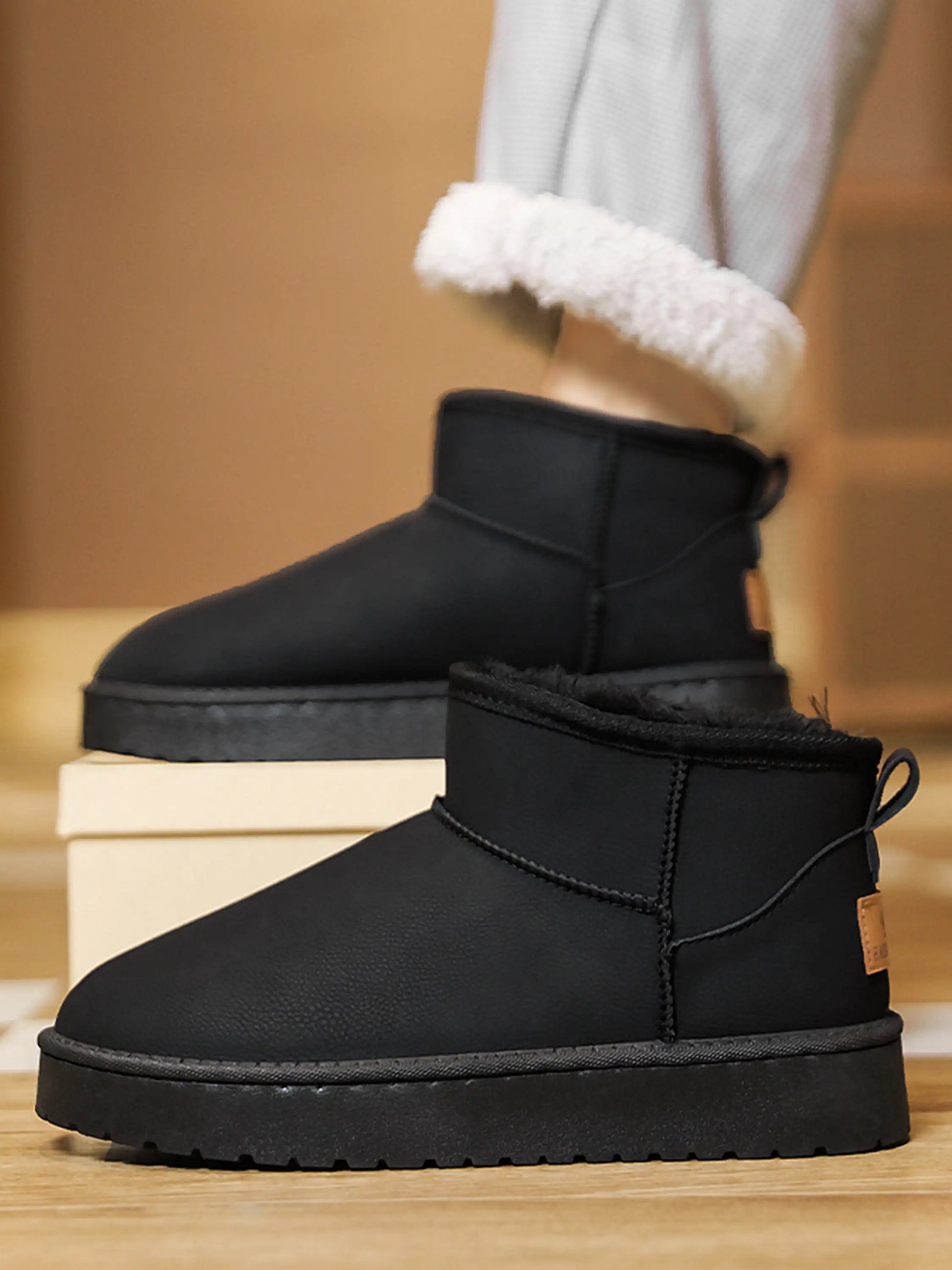 Solid Color Low-top Furry Chunky Boots