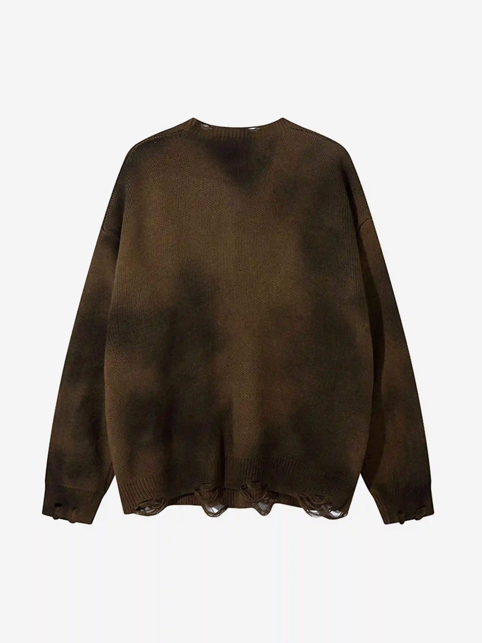 Disguisen Hip-Hop Lazy Style Butterfly Jacquard Ripped Sweater