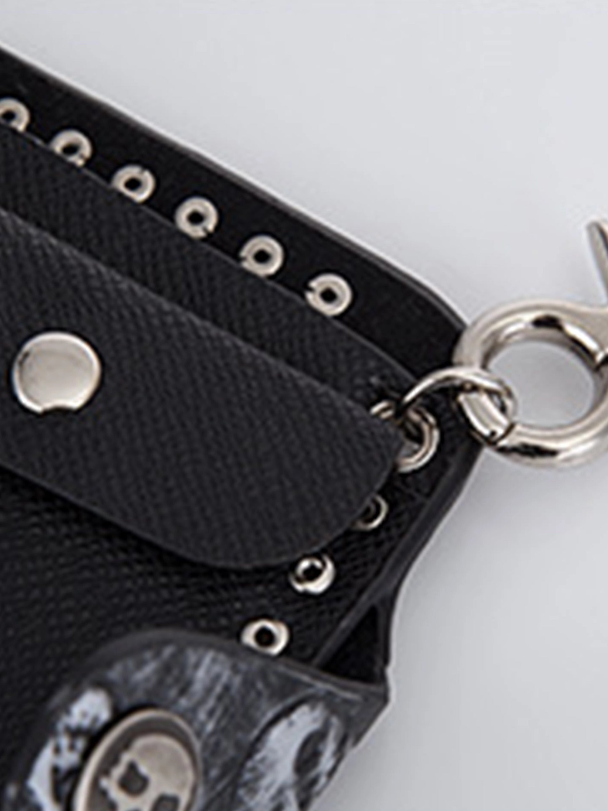 Rivet Skull Embroidered Chain Wallet