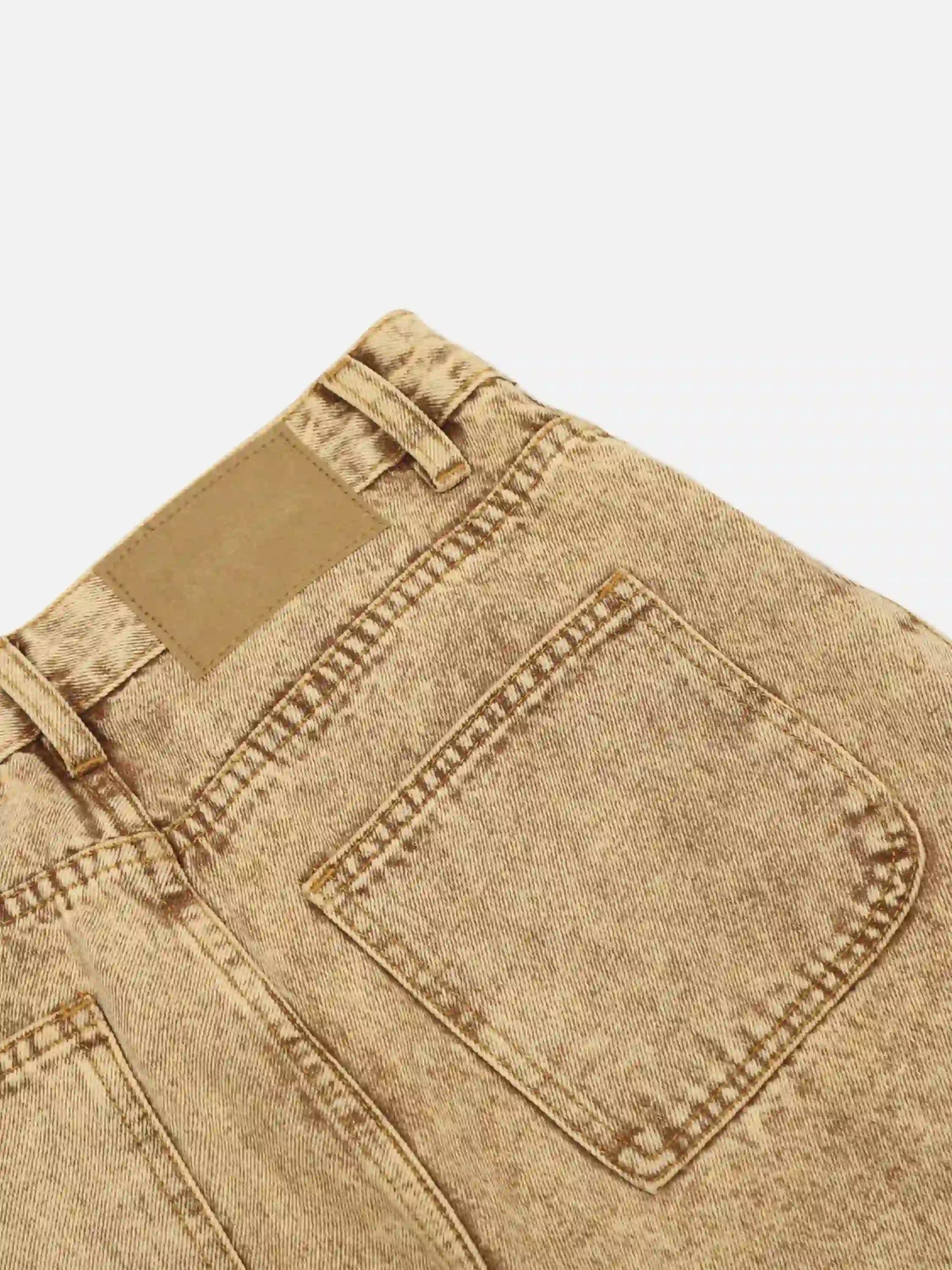 Vintage Washed Pleated Straight Jeans