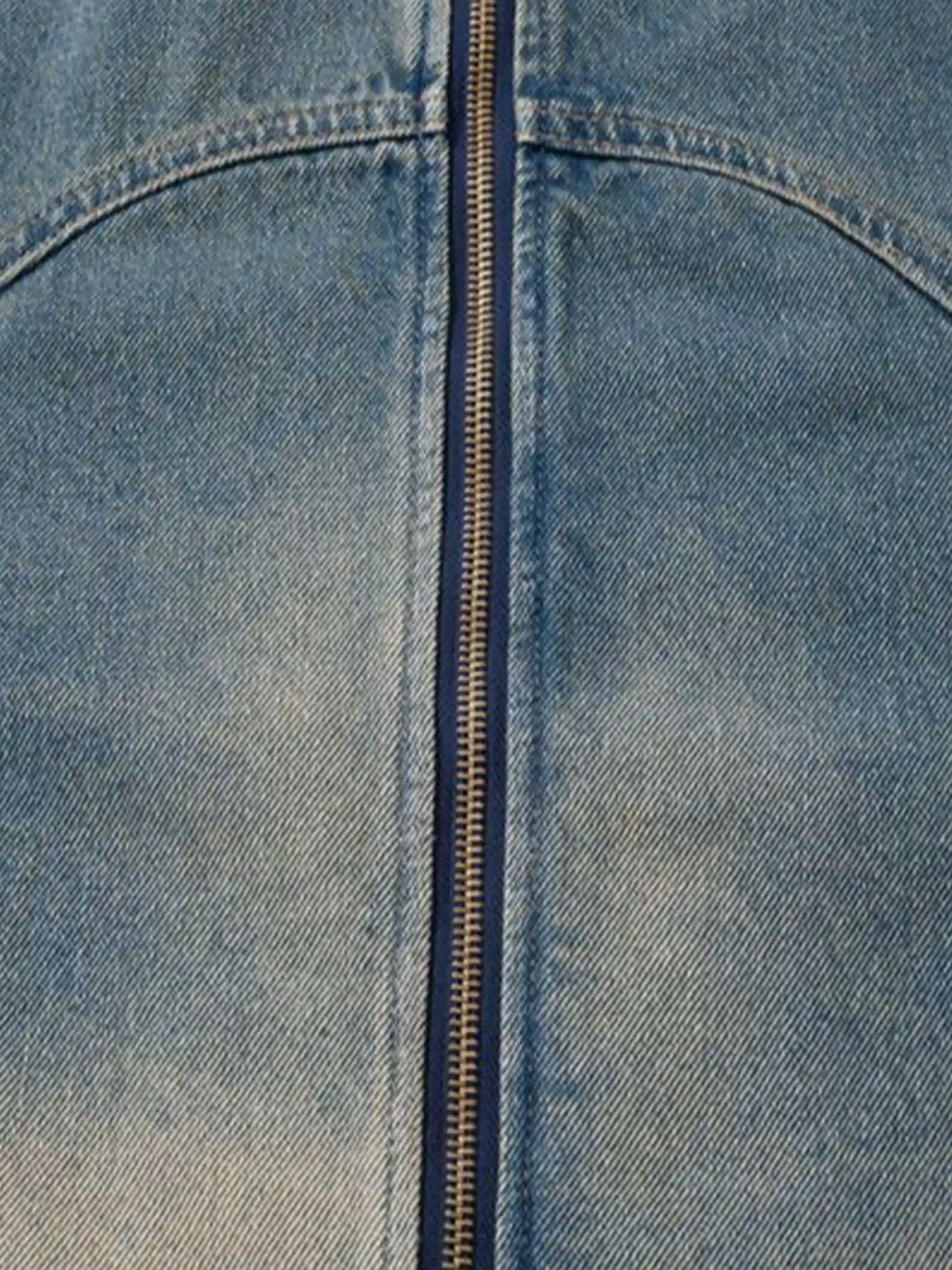 Vintage Yellow Mud Zipper Denim Jacket