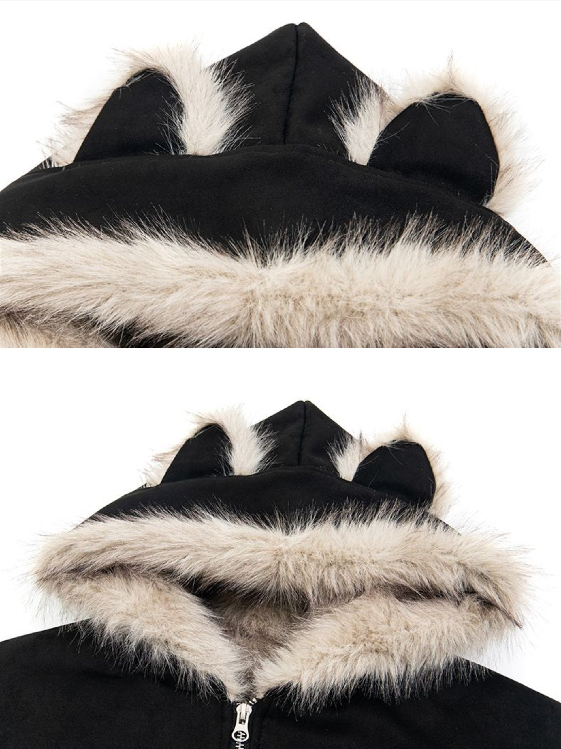 Fur Collar Suede Padded Hooded Jacket
