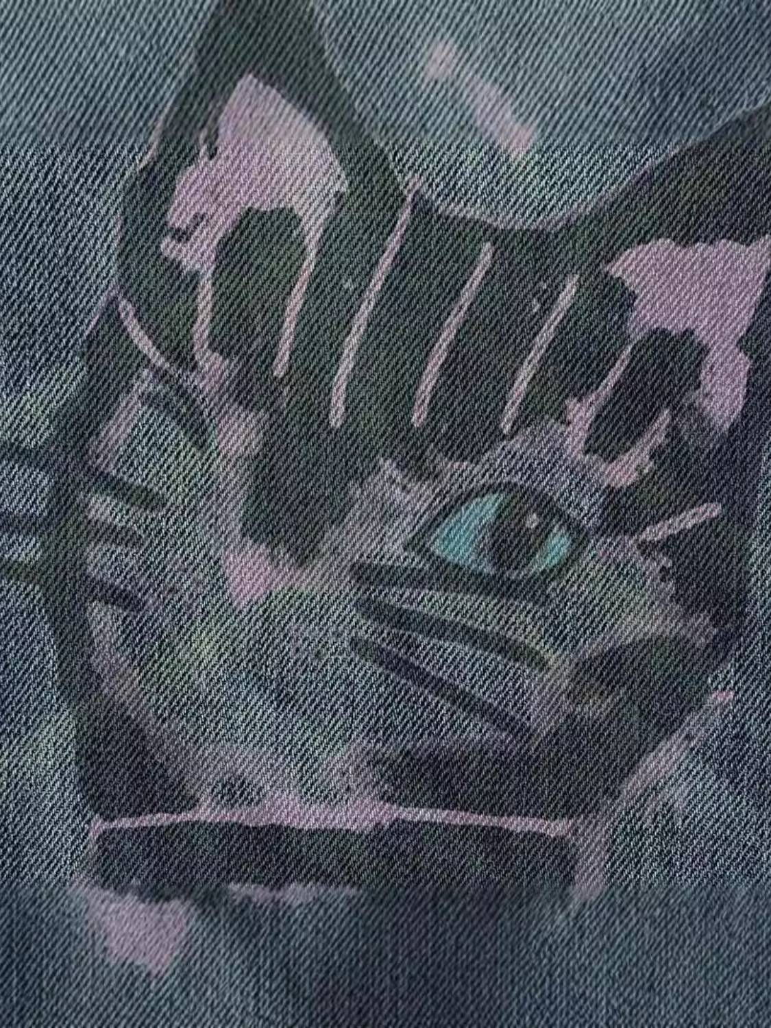 Cat Graffiti Print Jeans