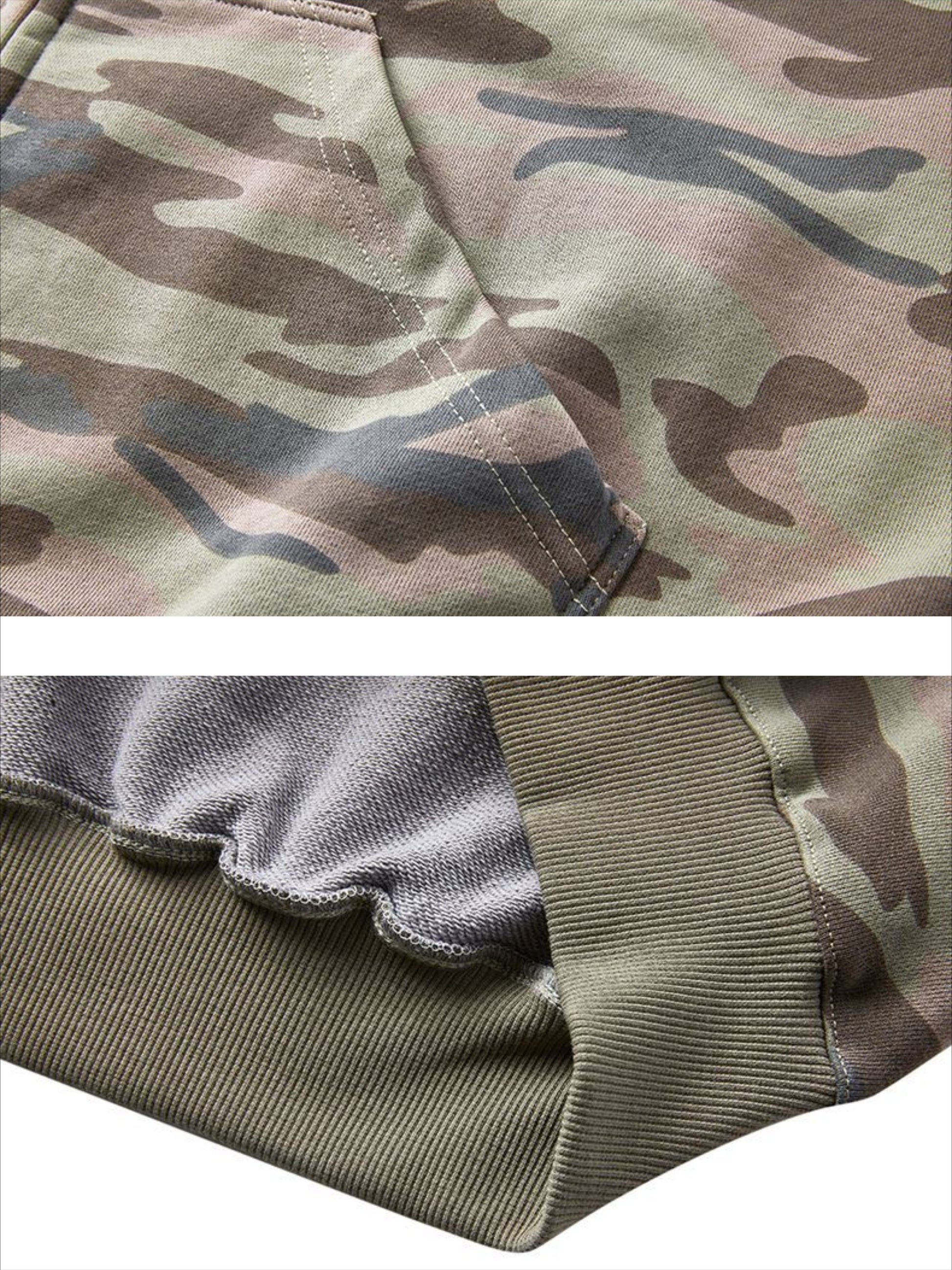 Camouflage Sequin Letter Pattern Zipper Hoodie