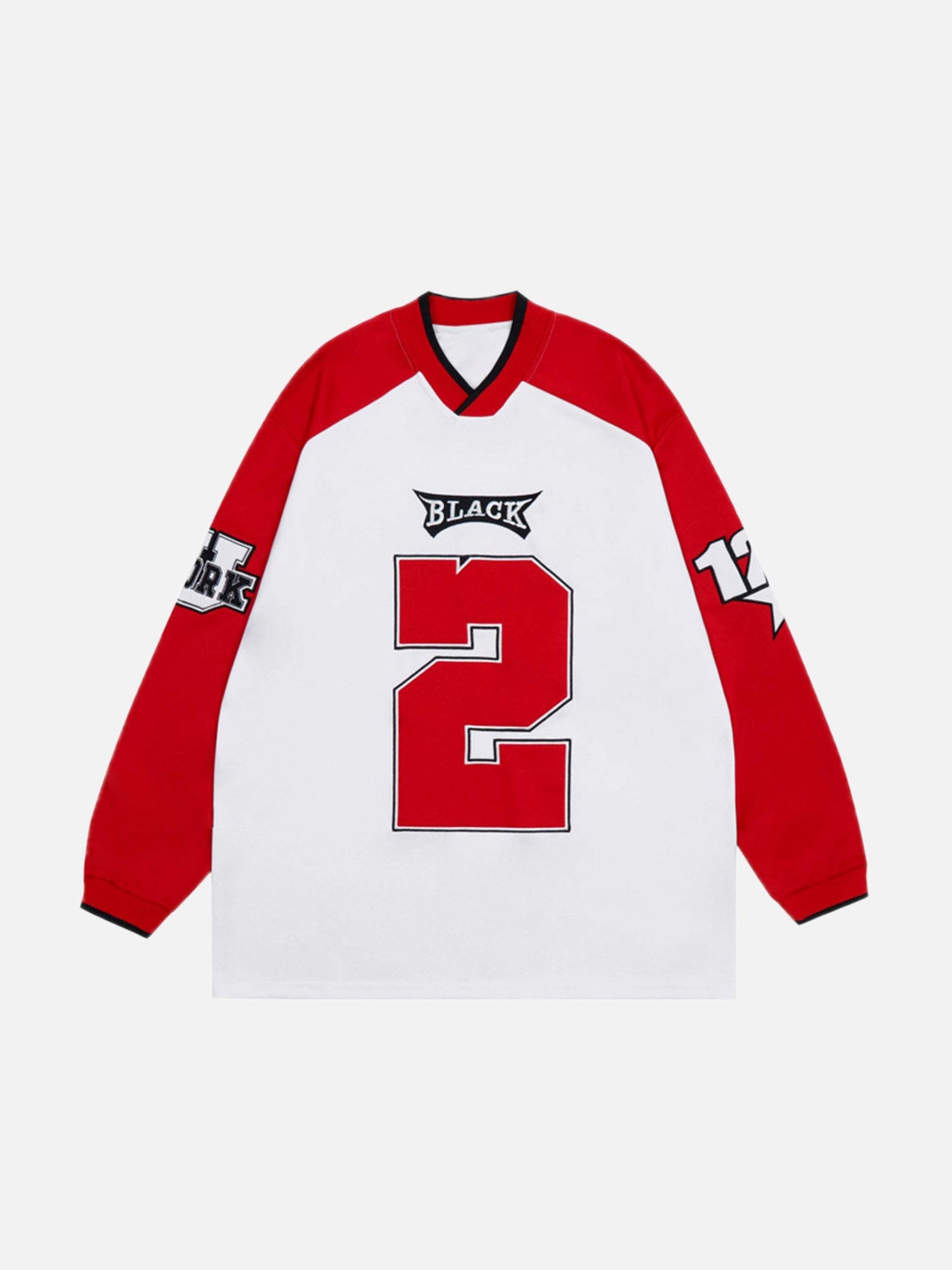 Disguisen V-neck Digital Fabric Embroidered Long Sleeve Sweatshirt