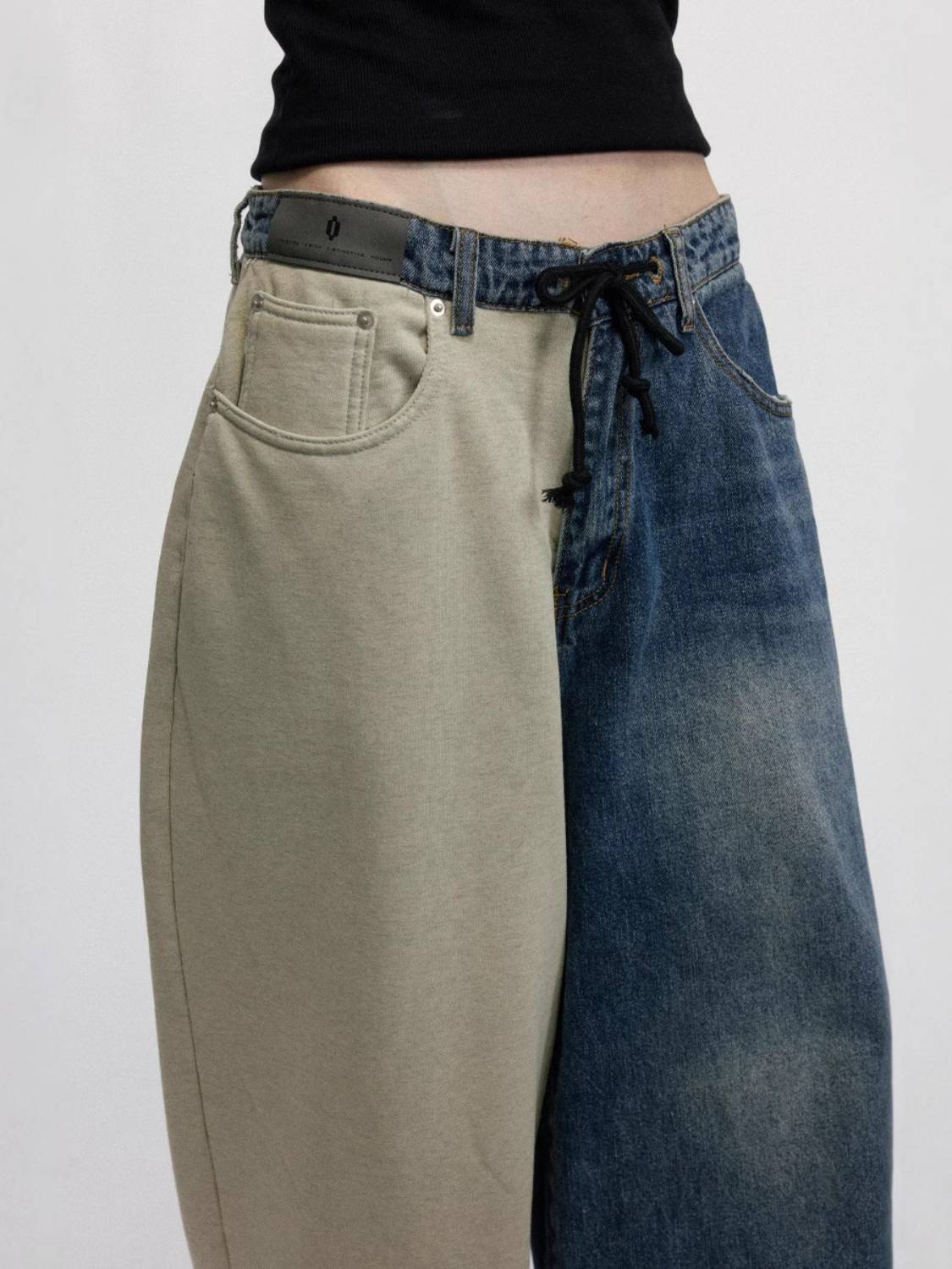 Double Fabric Splicing Drawstring Jeans