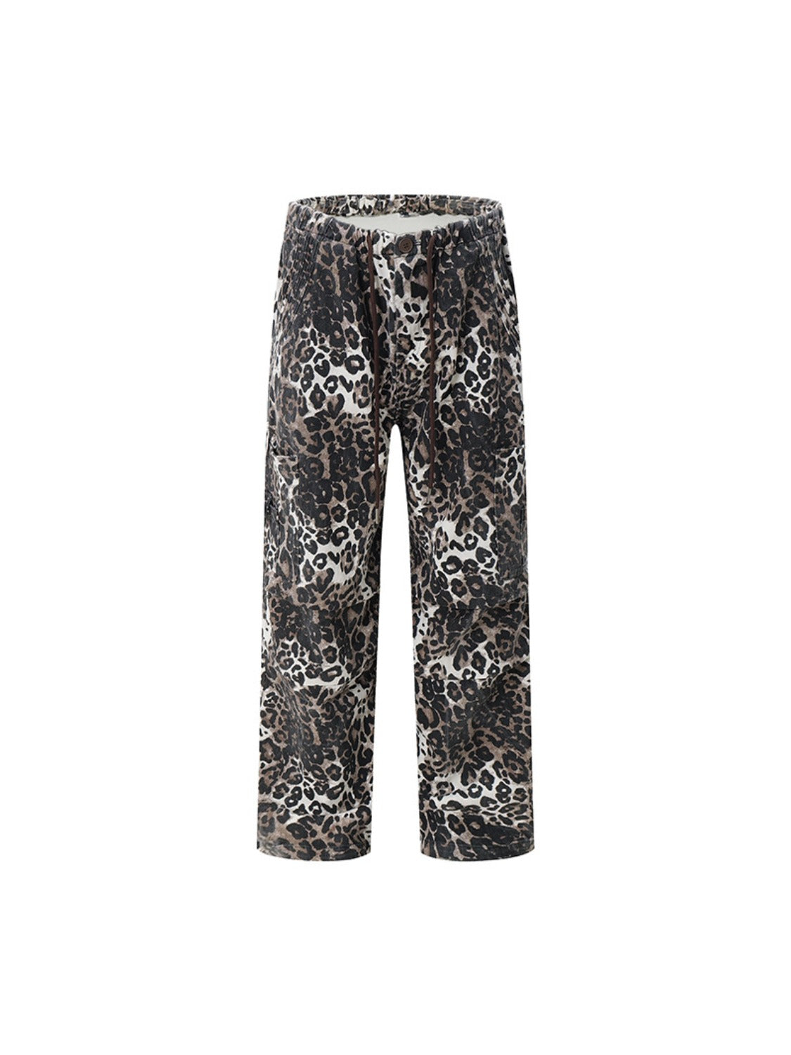 Leopard Print Pleated Drawstring Pants