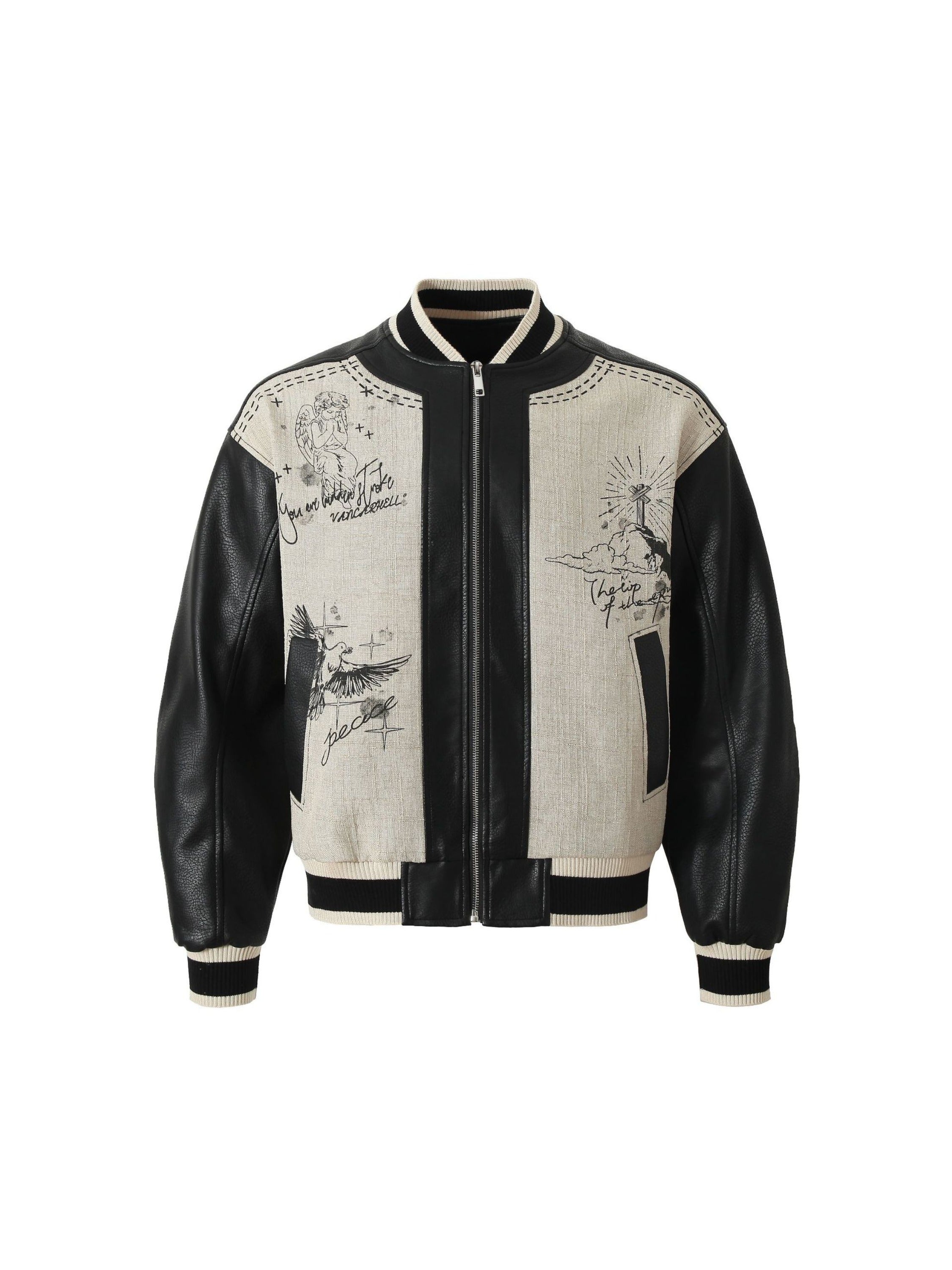 Vintage Stitching Stand Collar Leather Jacket