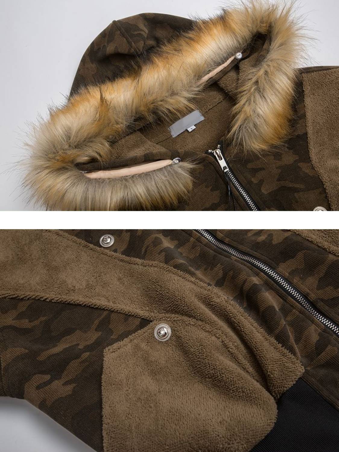 Vintage Camouflage Collision Color Assemble Coat