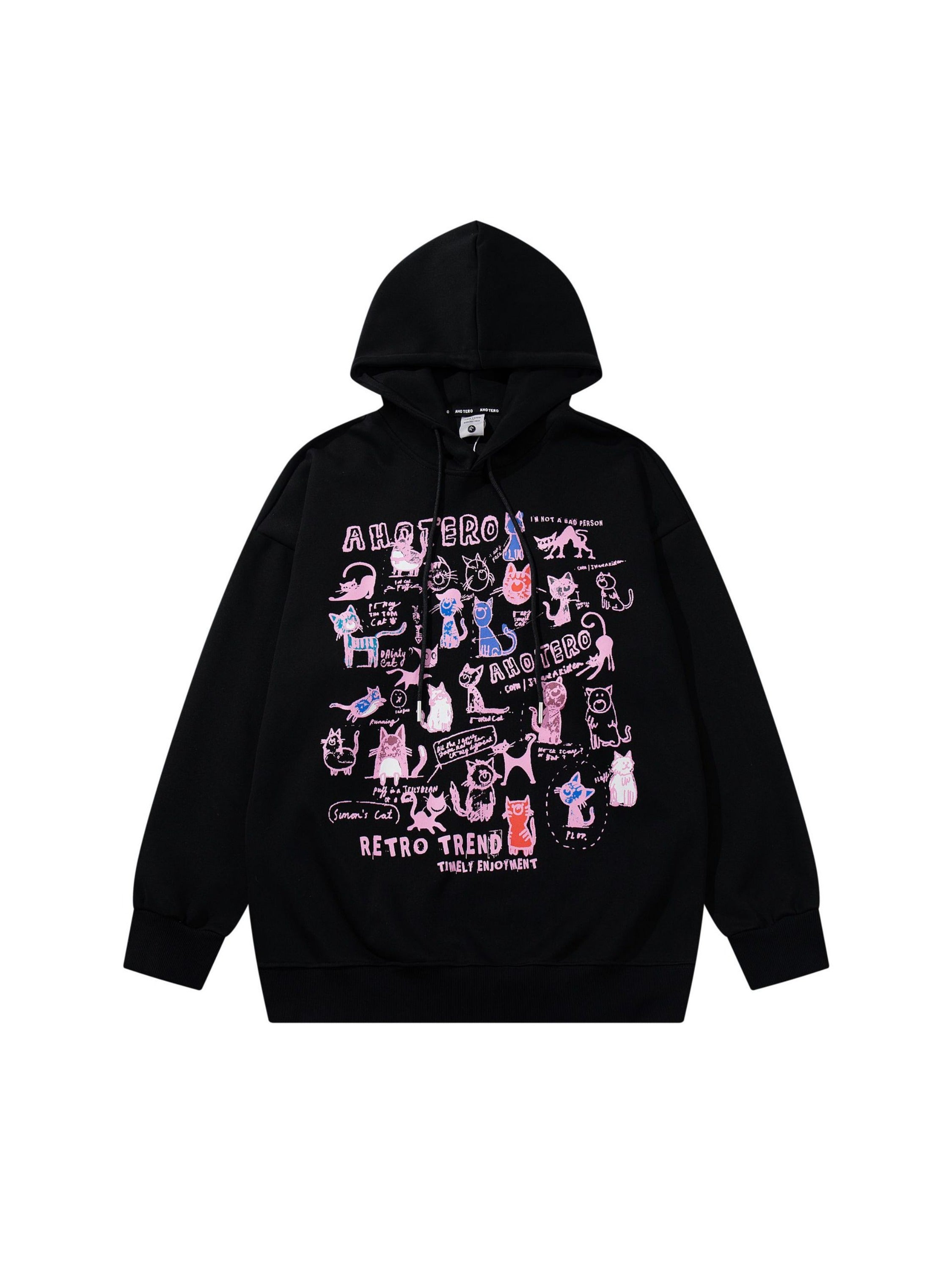 Vintage Cat Print Hoodie