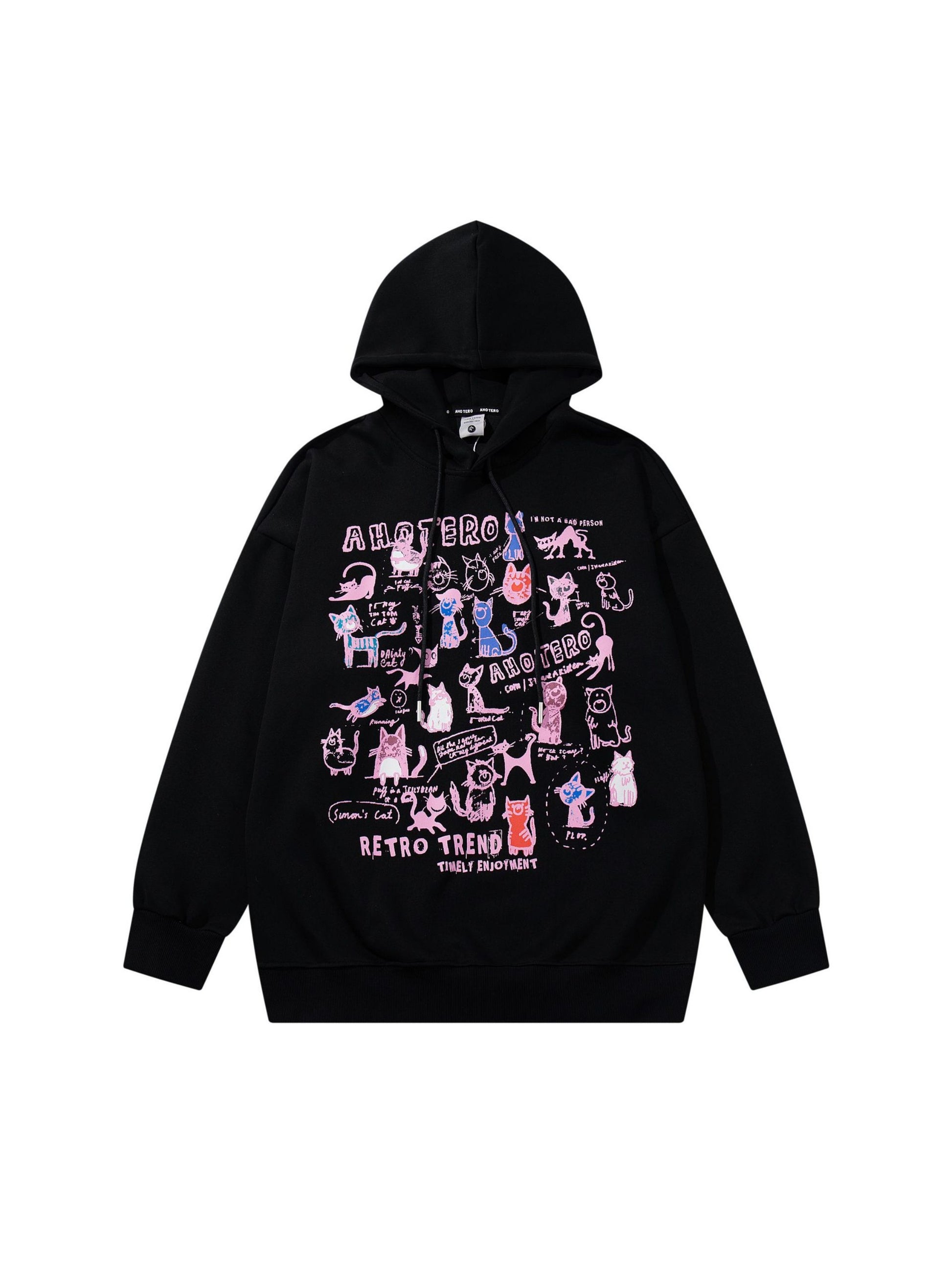 Vintage Cat Print Hoodie