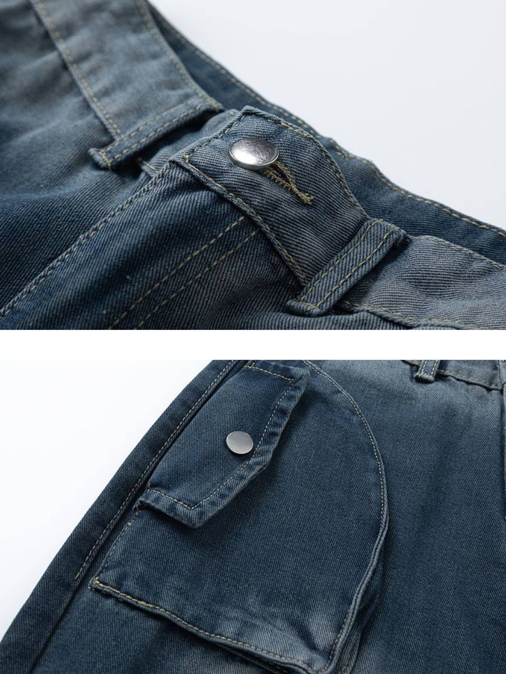 Vintage Washed Multi-pocket Jeans