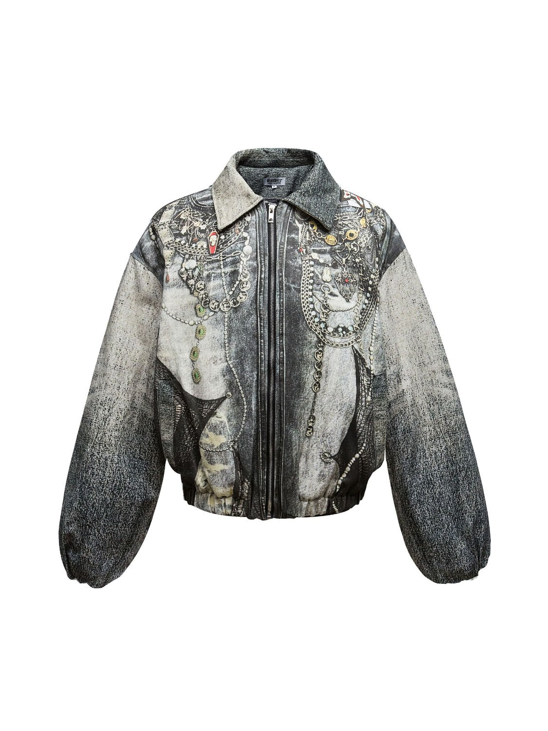 Washed 3D Jewel Print Denim Jacket