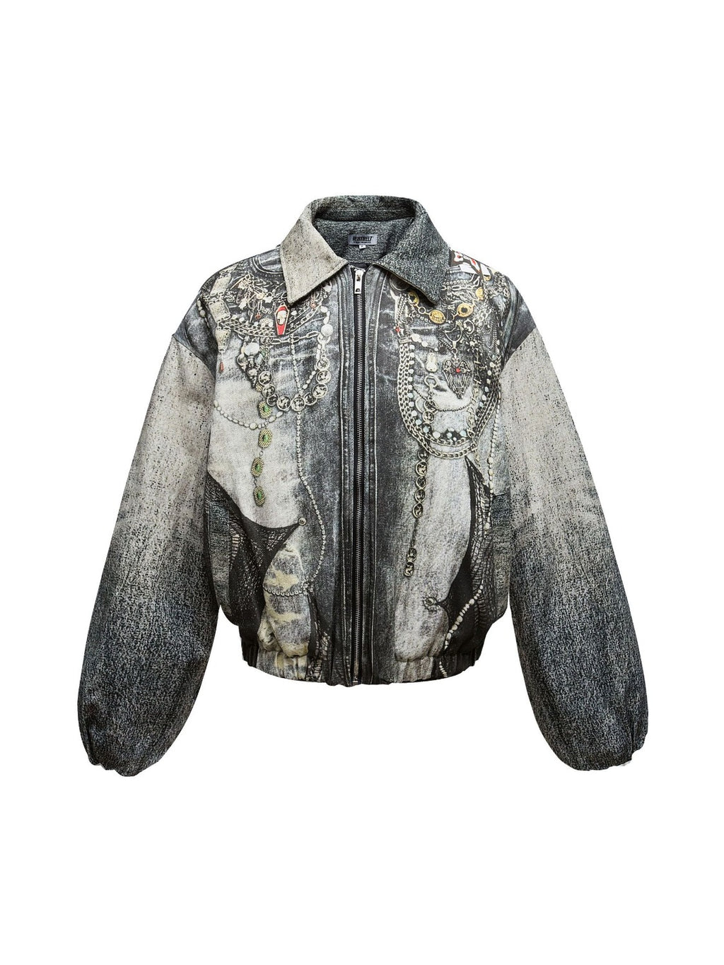 Washed 3D Jewel Print Denim Jacket