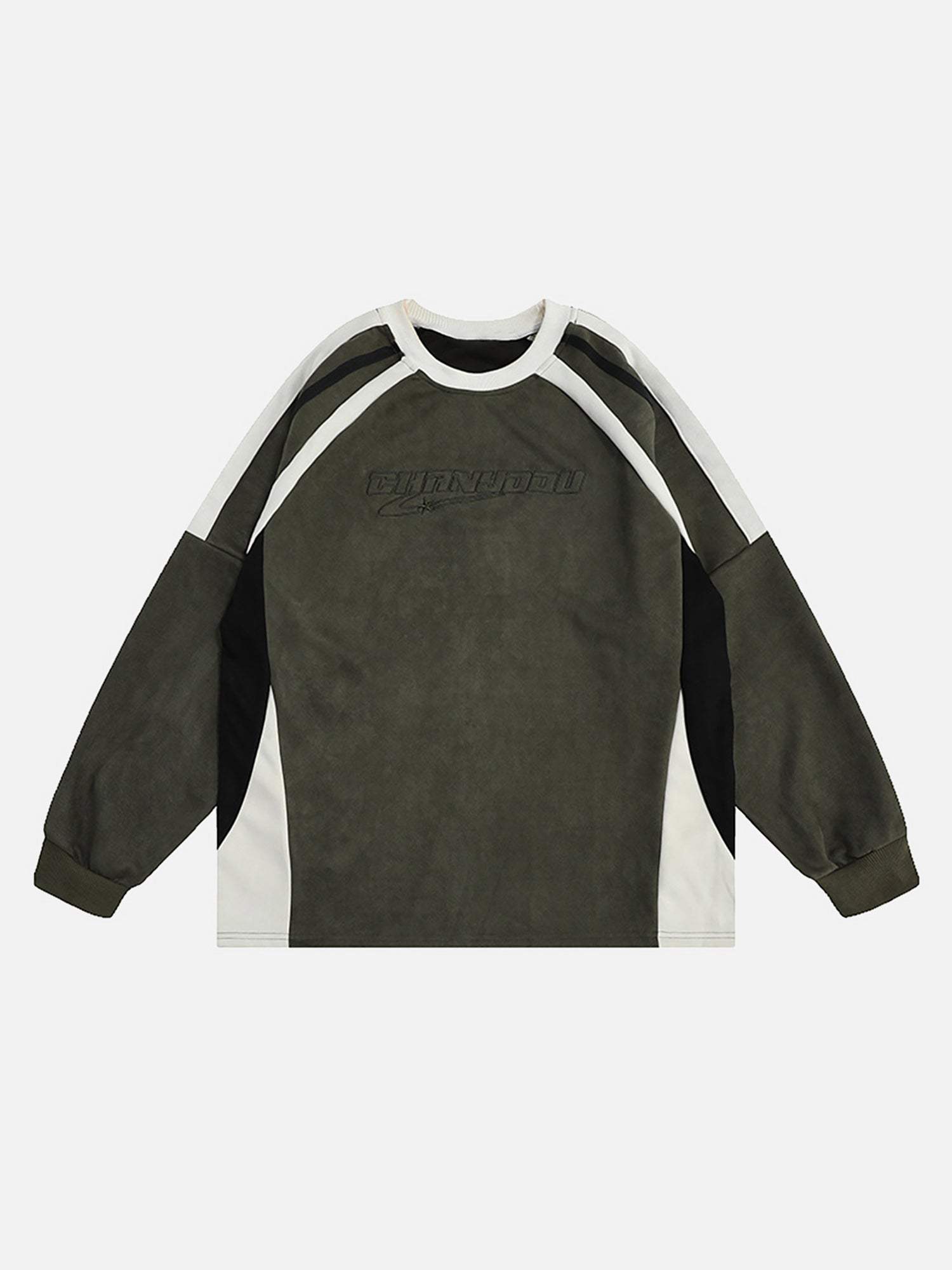 Disguisen Patchwork Contrasting Two-tone Raglan Embroidered Sweatshirt