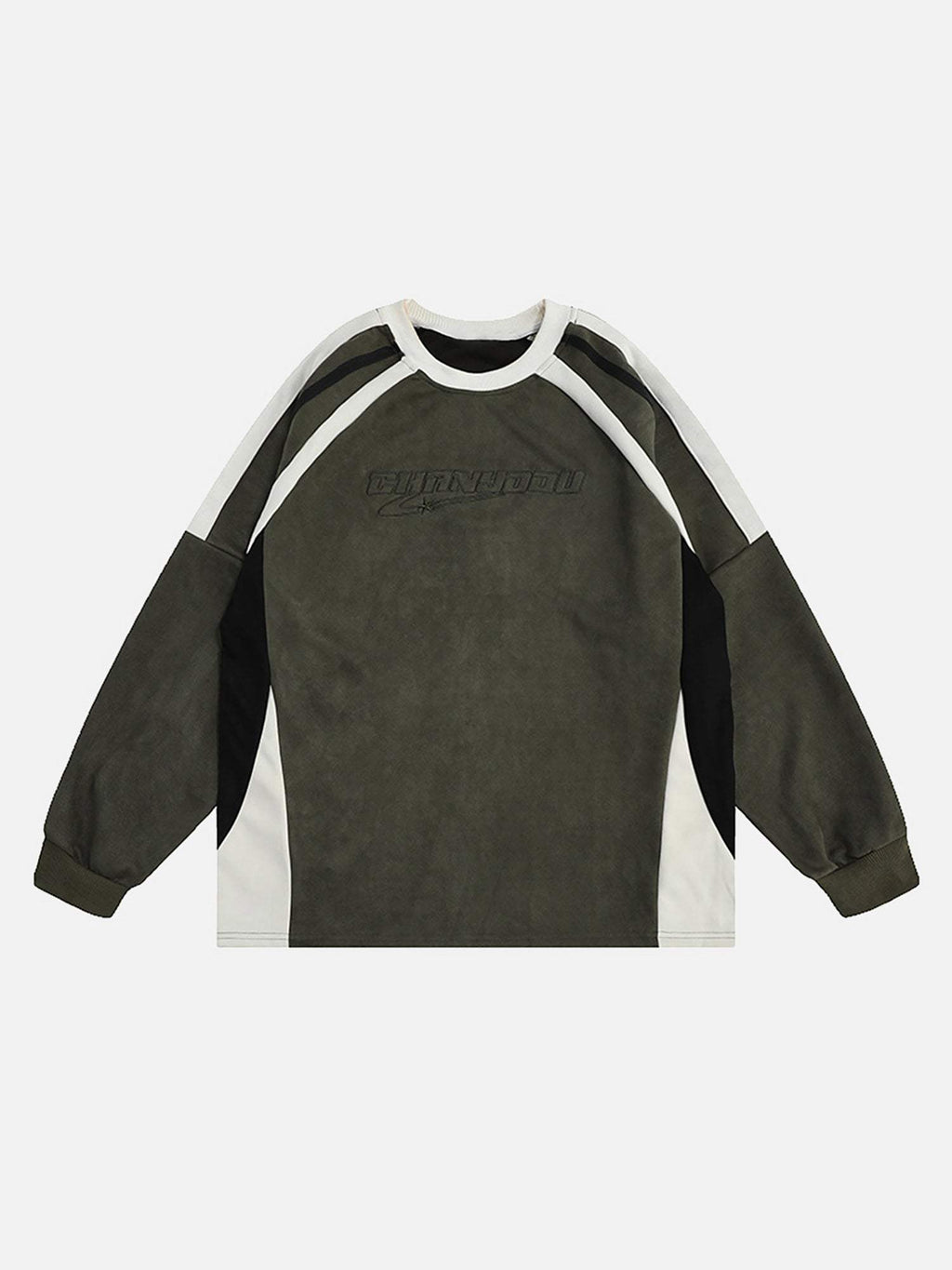 Disguisen Patchwork Contrasting Two-tone Raglan Embroidered Sweatshirt