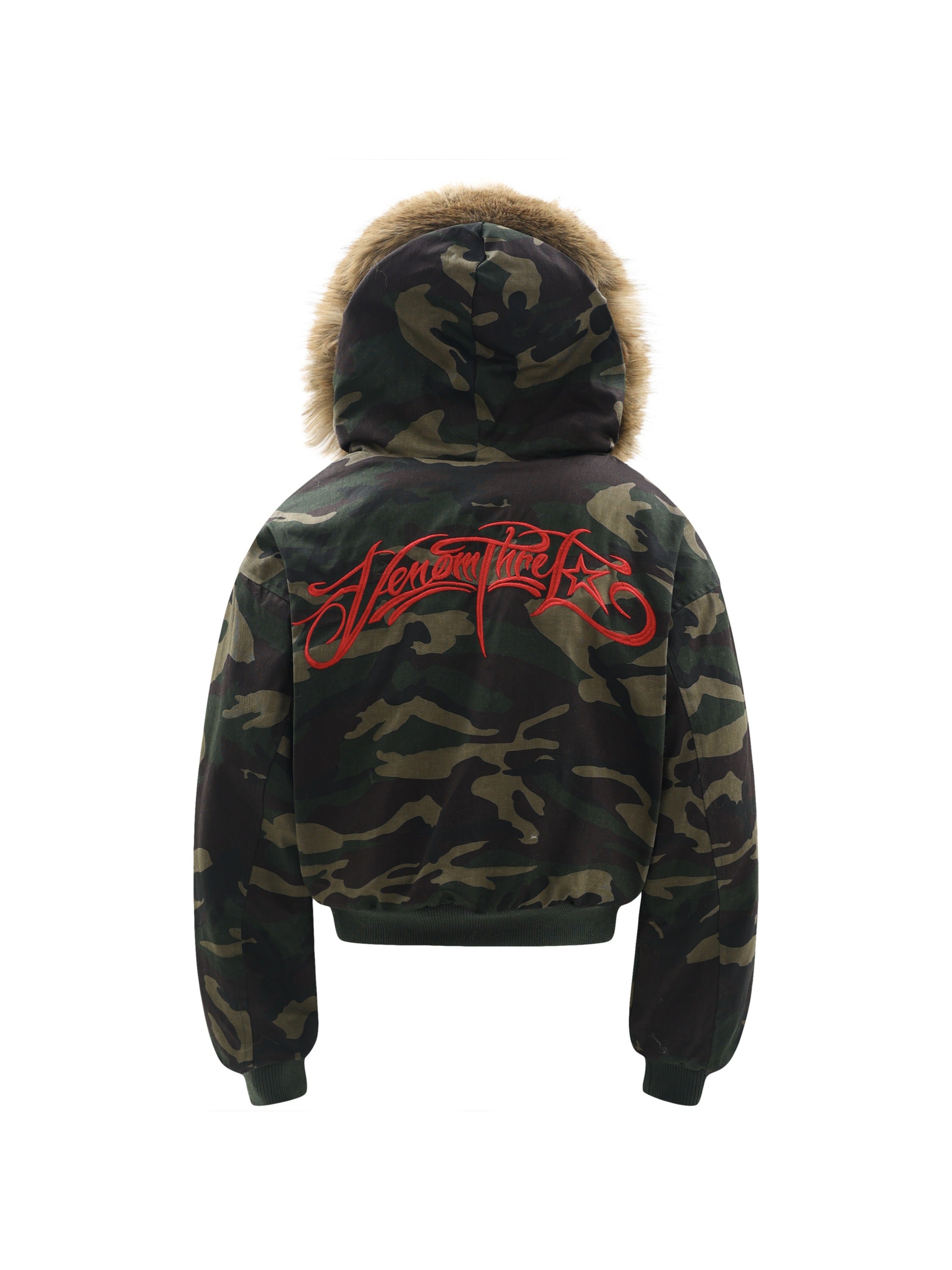 Vintage Camouflage Fur Collar Detachable Jacket