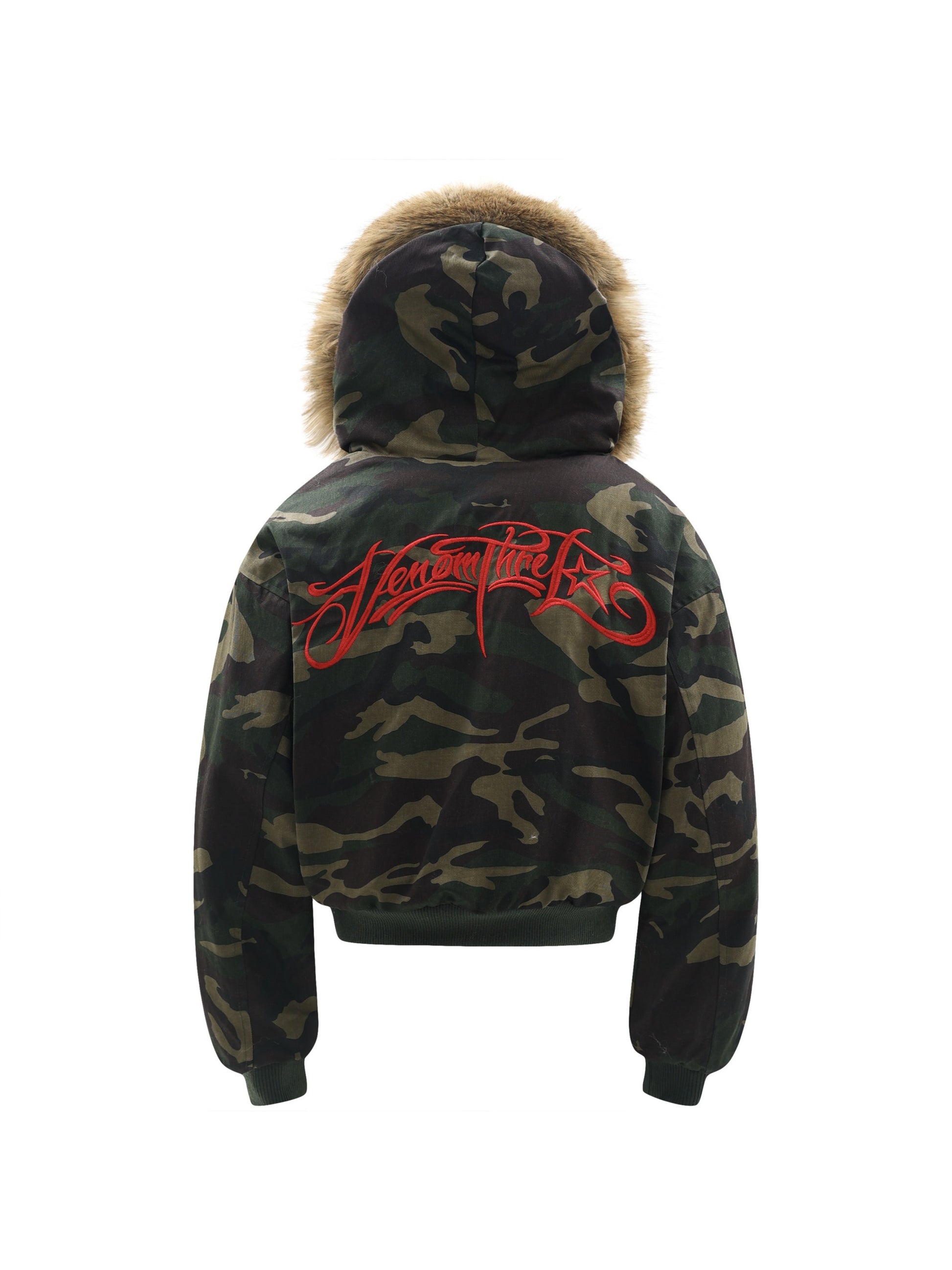 Vintage Camouflage Fur Collar Detachable Jacket