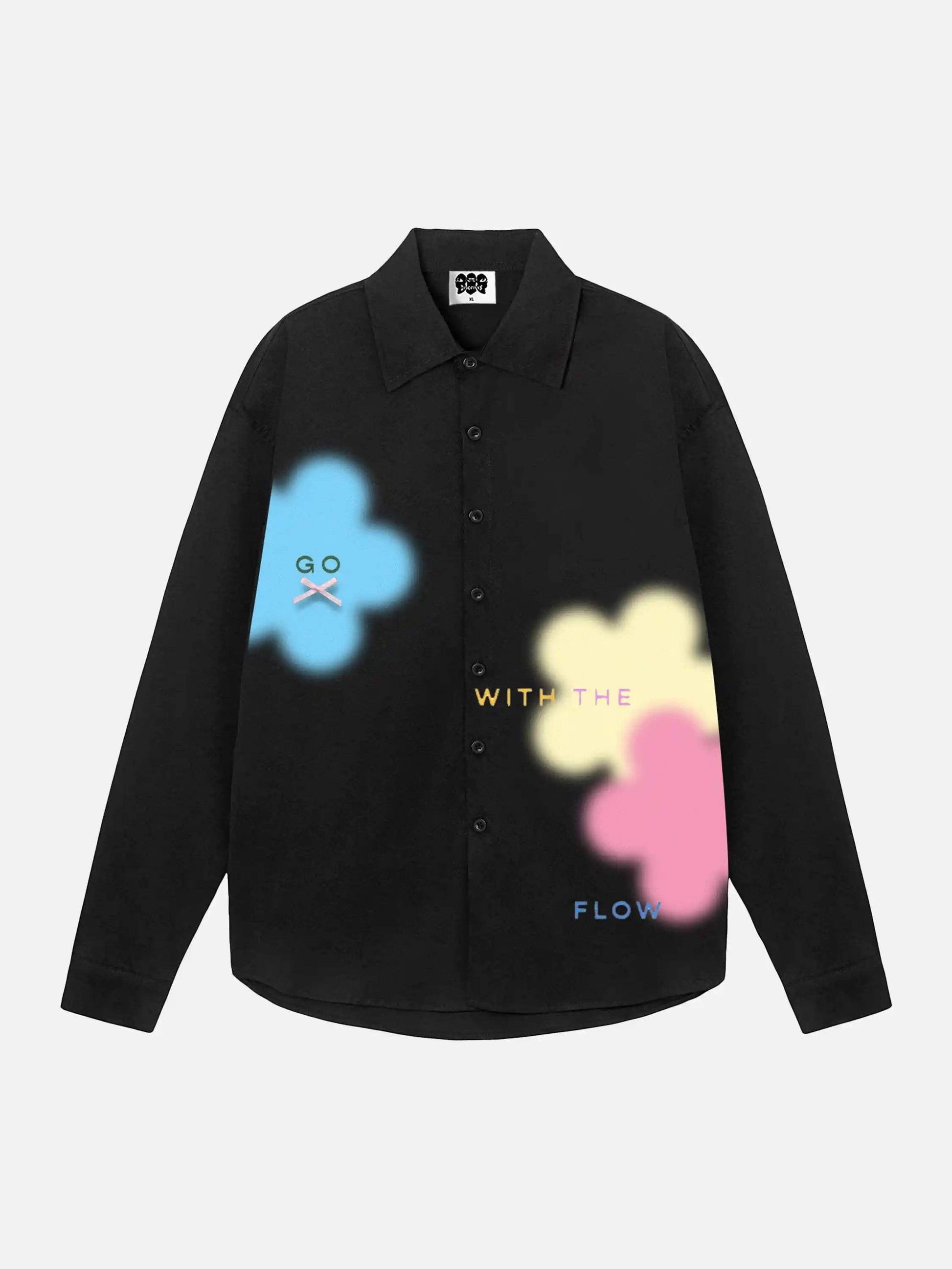 Disguisen Drawing Fun Cartoon Lapel Long Sleeve Shirt