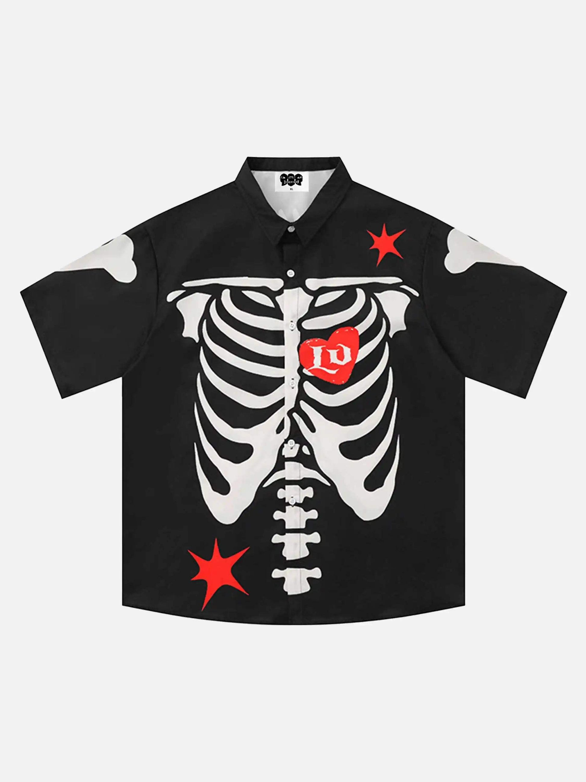 Disguisen Hip Hop Skeleton Print Short Sleeve Shirt