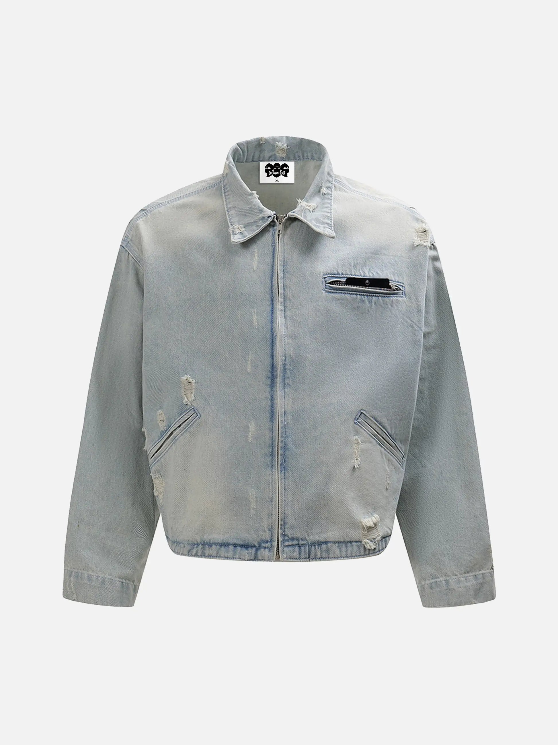 Distressed Frayed Lapel Denim Jacket