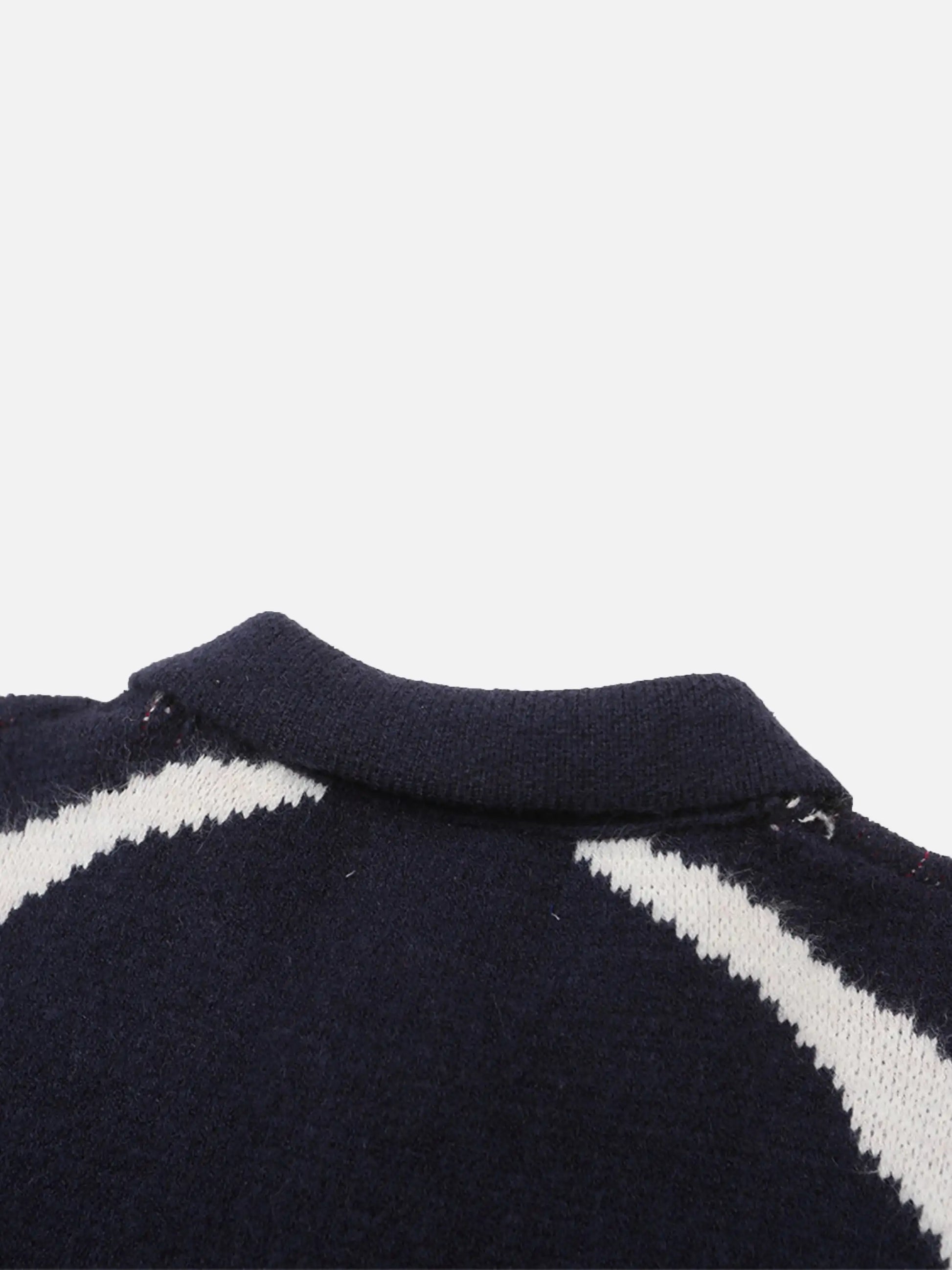 Contrast Jacquard Lapel Sweater