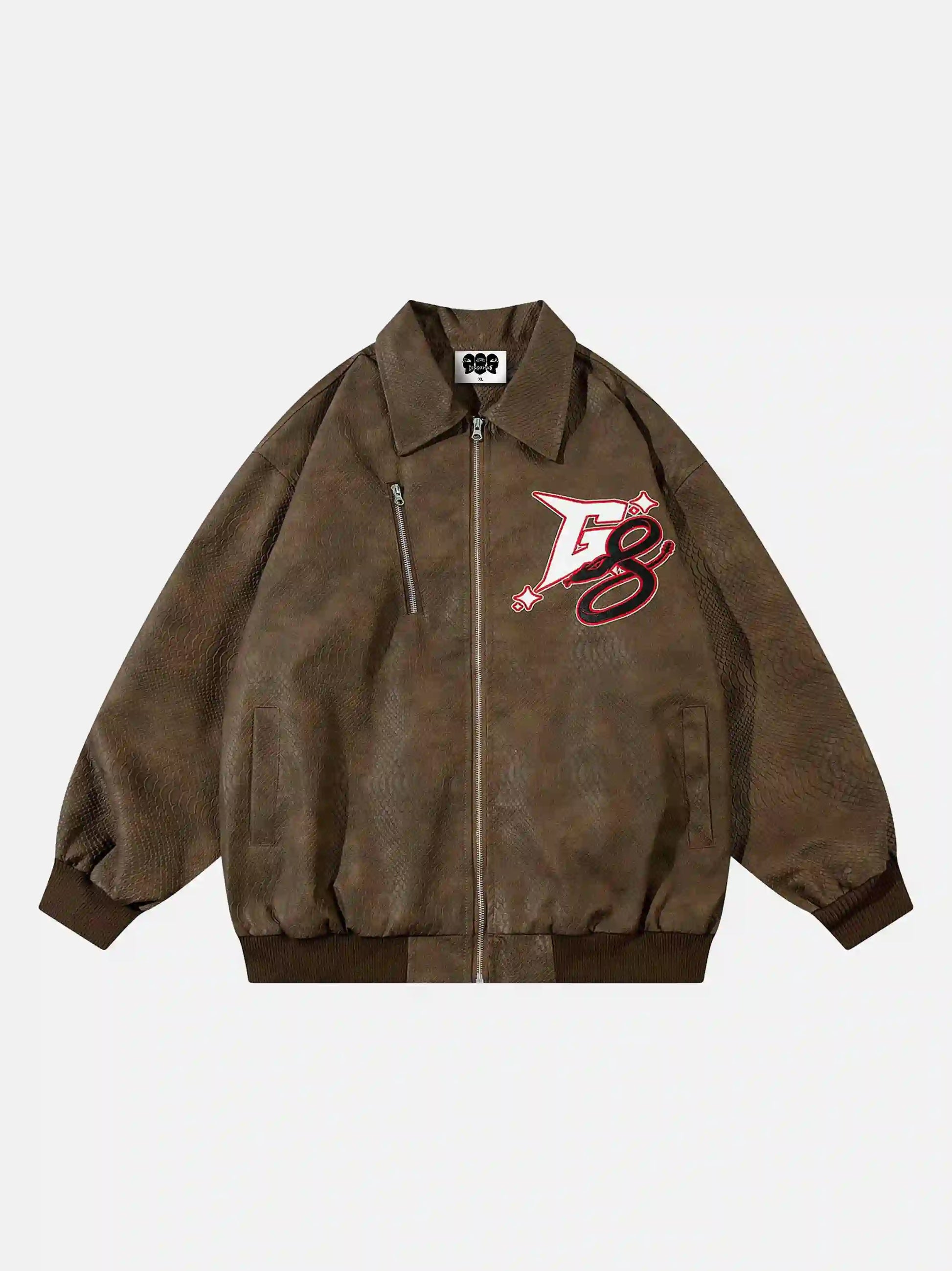Disguisen American Retro Snakeskin Embroidered Motorcycle Jacket