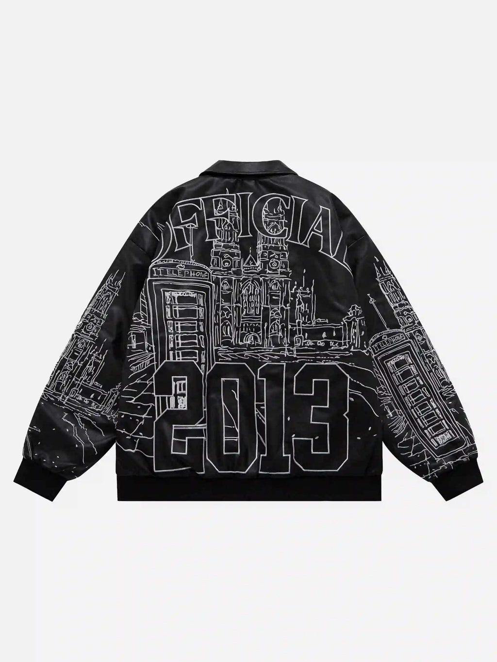 Disguisen Street Architecture Embroidered Leather Jacket