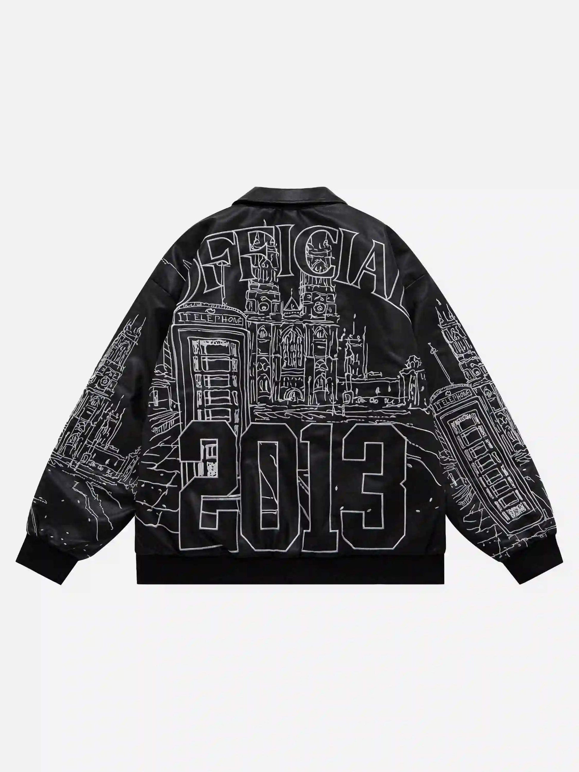 Disguisen Street Architecture Embroidered Leather Jacket