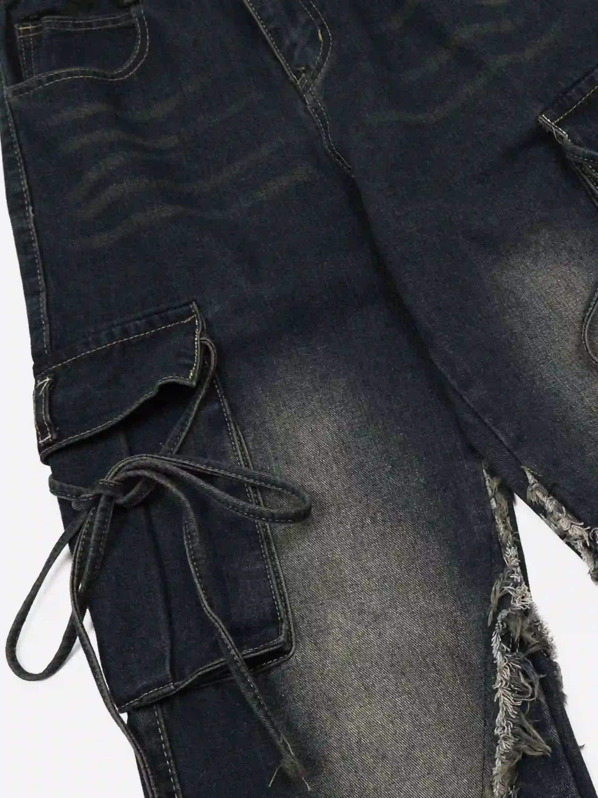 Multi-Pocket Star Patchwork Jeans