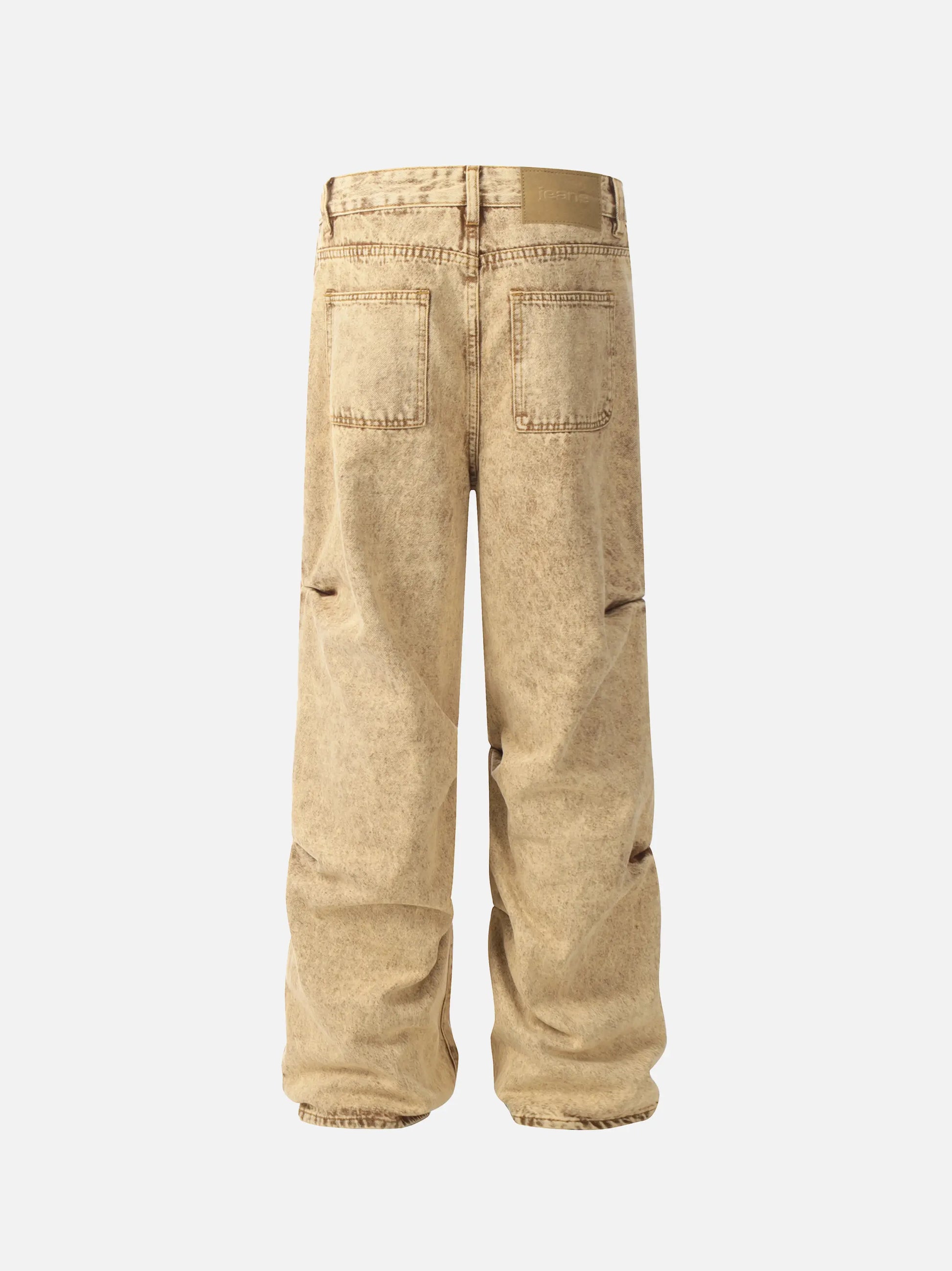 Vintage Washed Pleated Straight Jeans