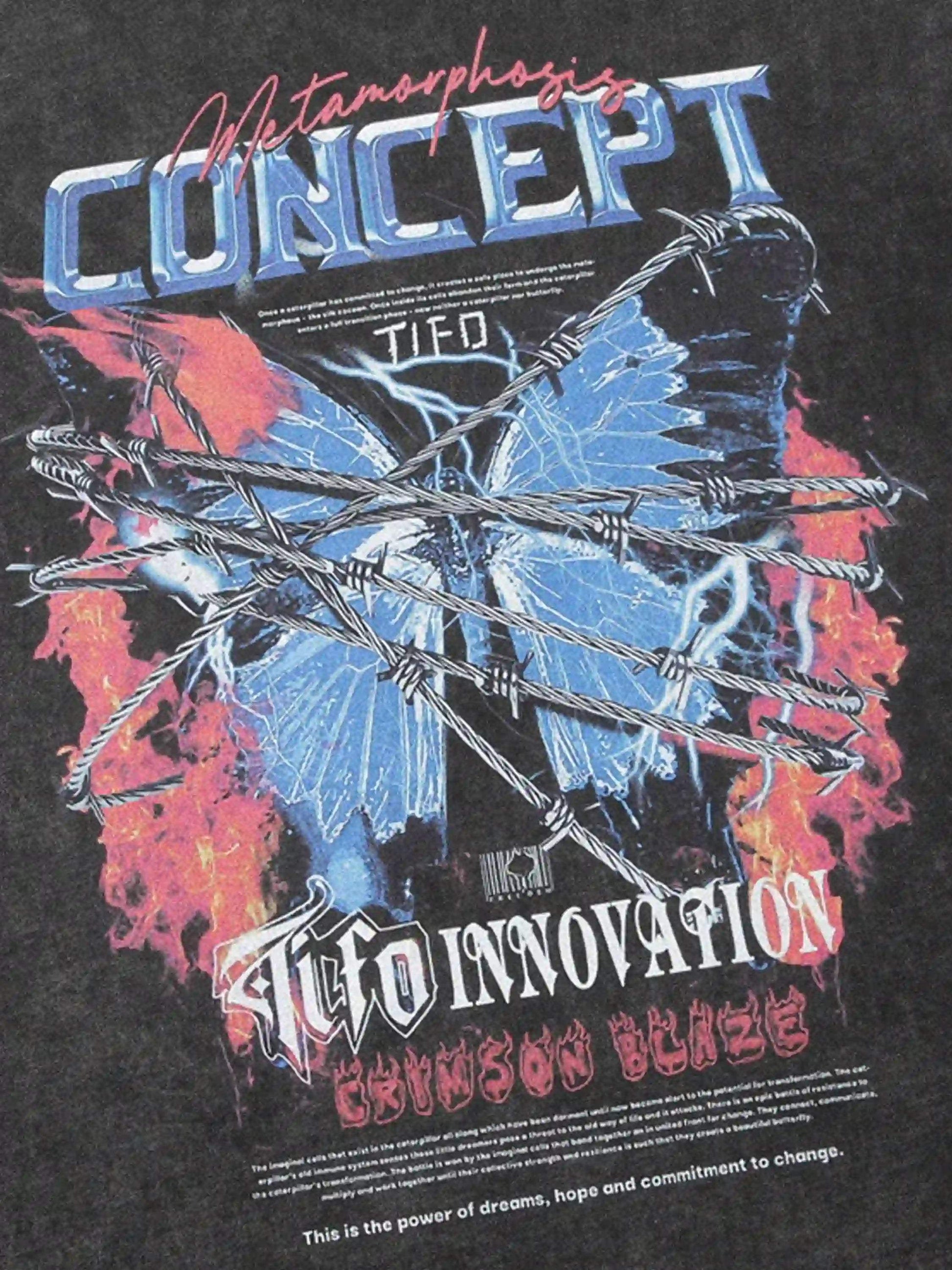 Disguisen Vintage Hip-hop Dark Butterfly Print Distressed T-shirt