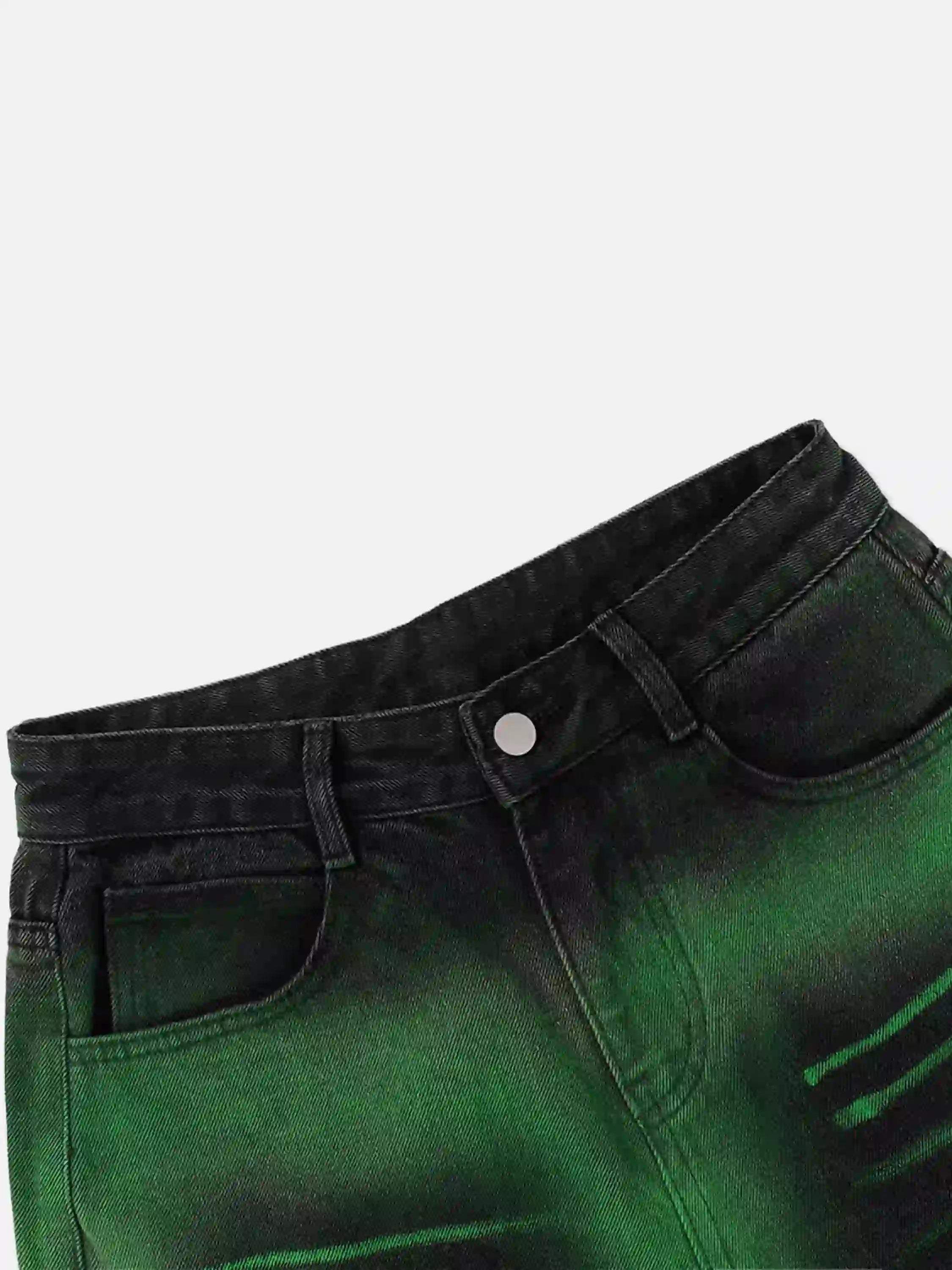 Disguisen Hip-Hop Green Hand-Painted Dirty Jeans