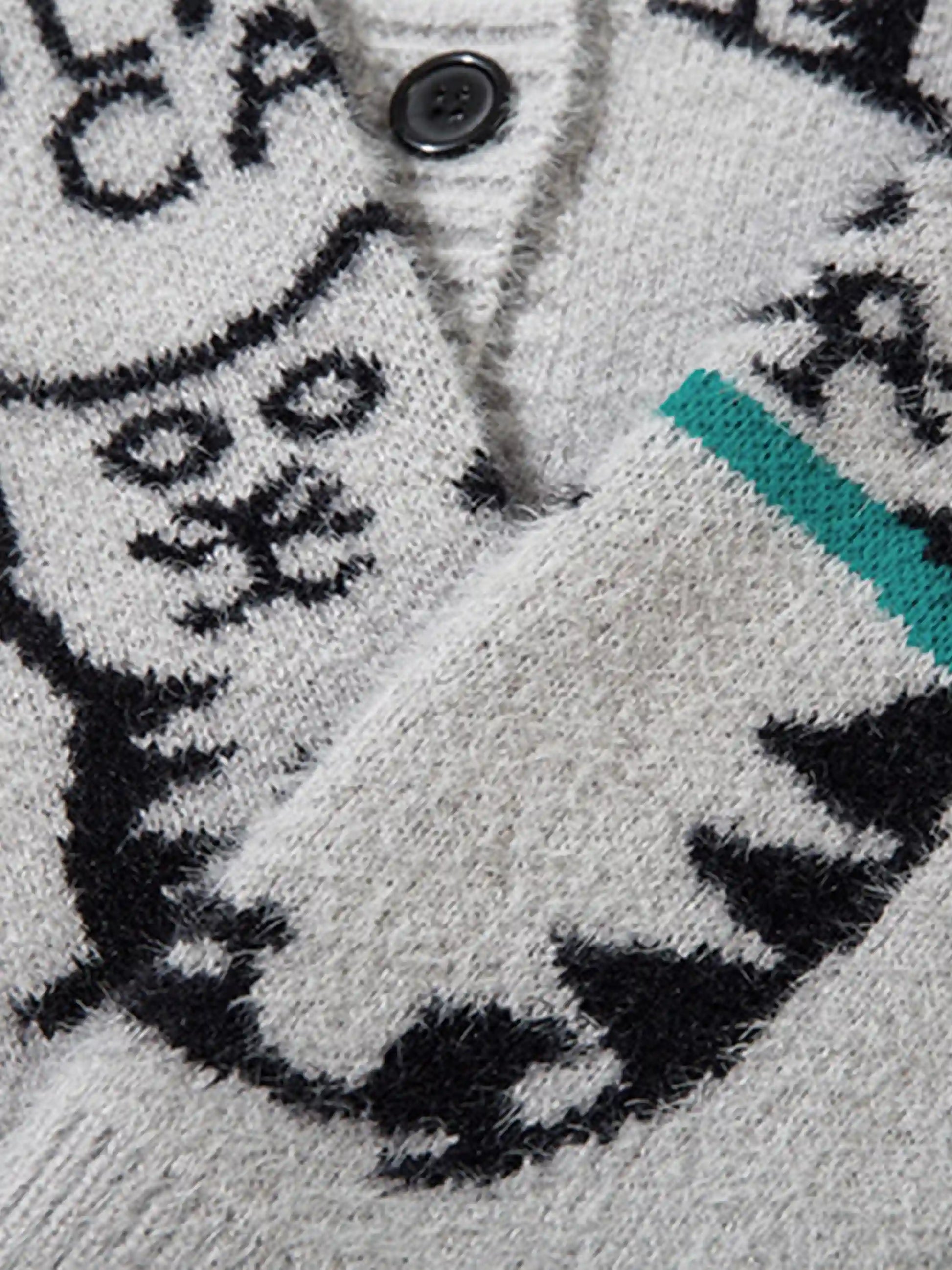 Disguisen Vintage Cat Jacquard Knit Cardigan