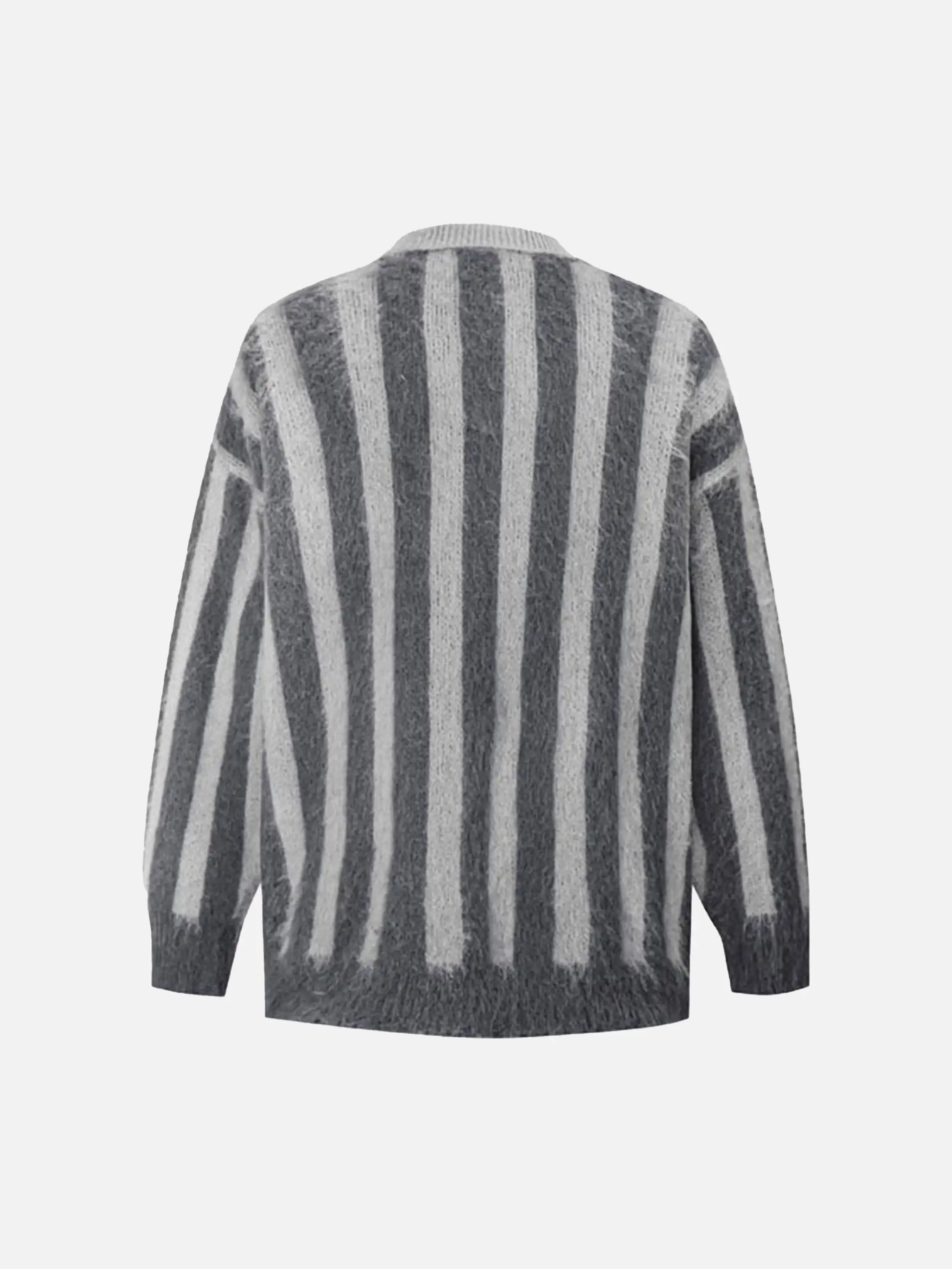 Vintage Vertical Striped Polo Collar Sweater