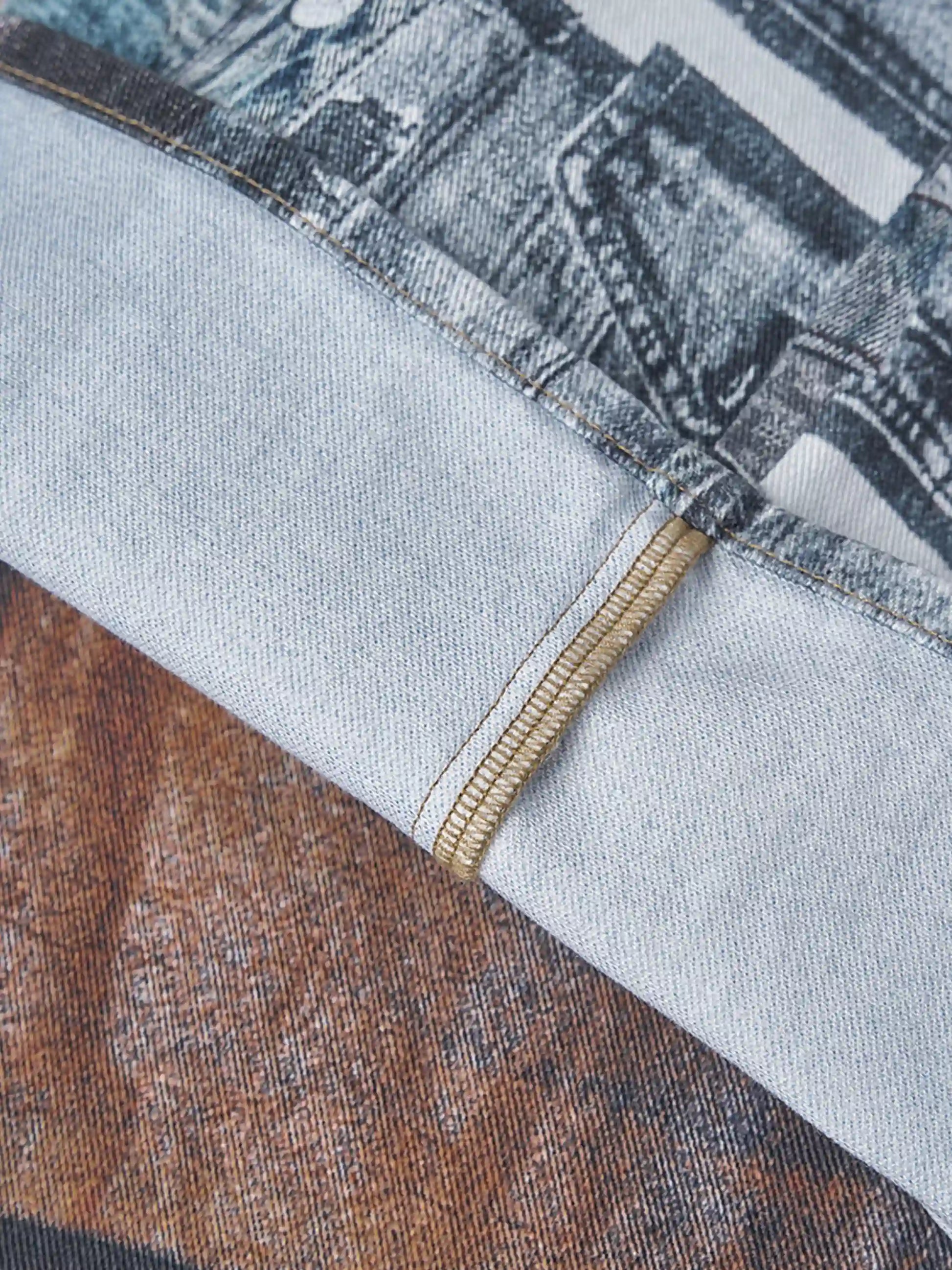 Digital Printed Faux Panel Jeans