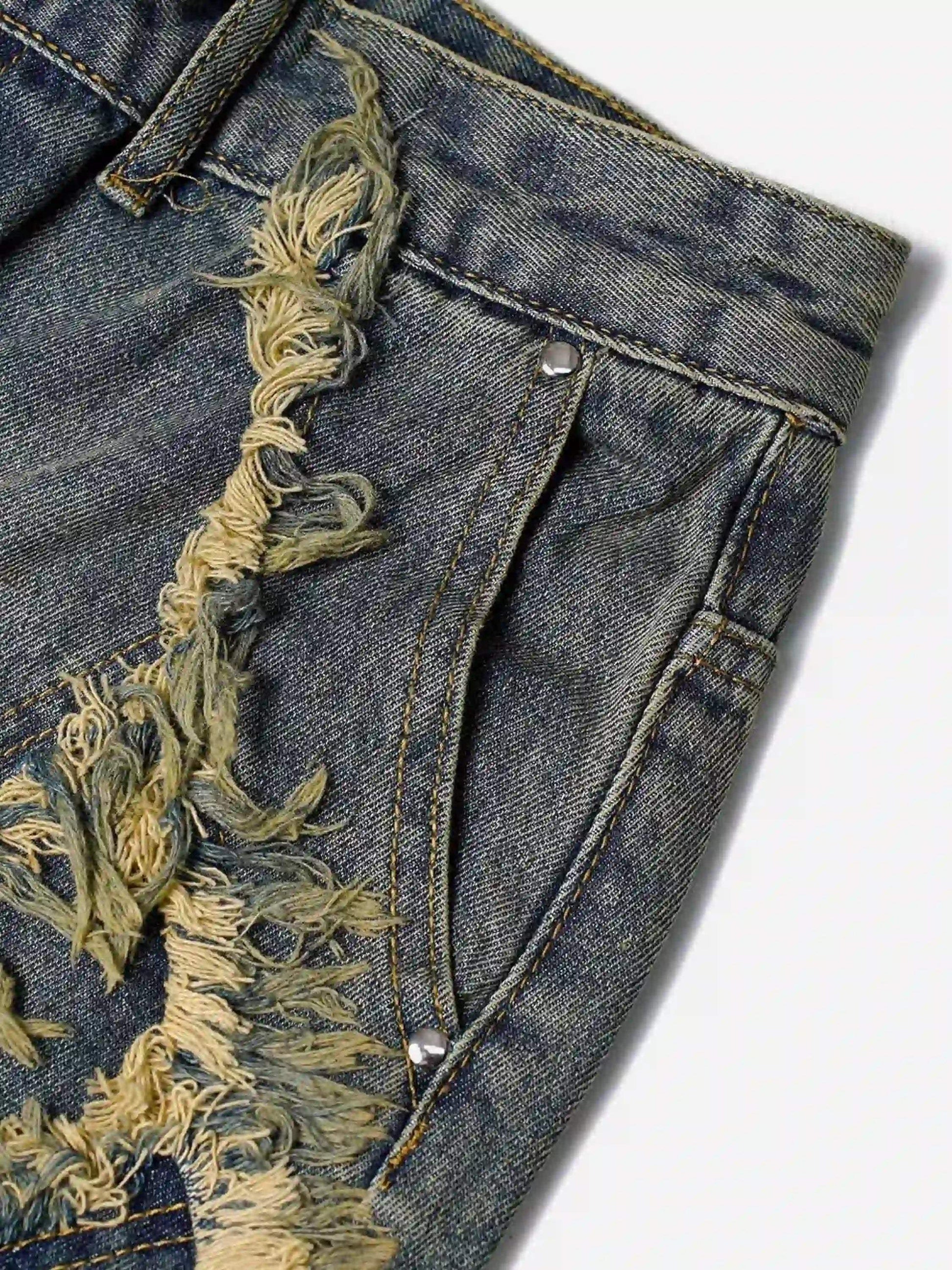 Disguisen Clean Fit Whisker Patchwork Cropped Denim Jorts