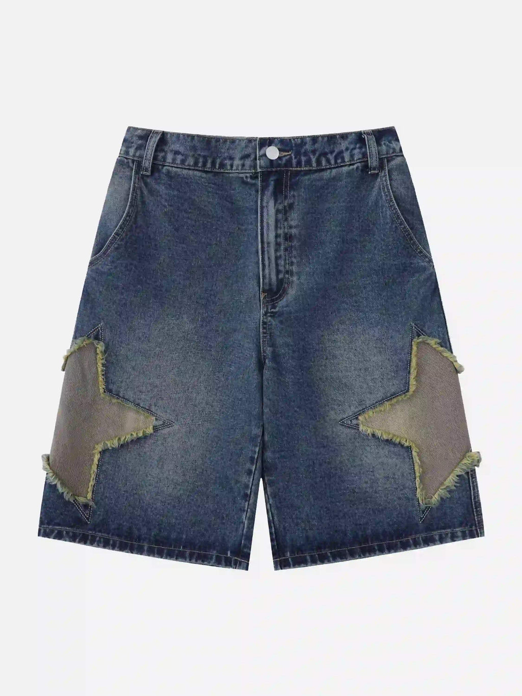 Disguisen American Retro Patchwork Denim Shorts-5213