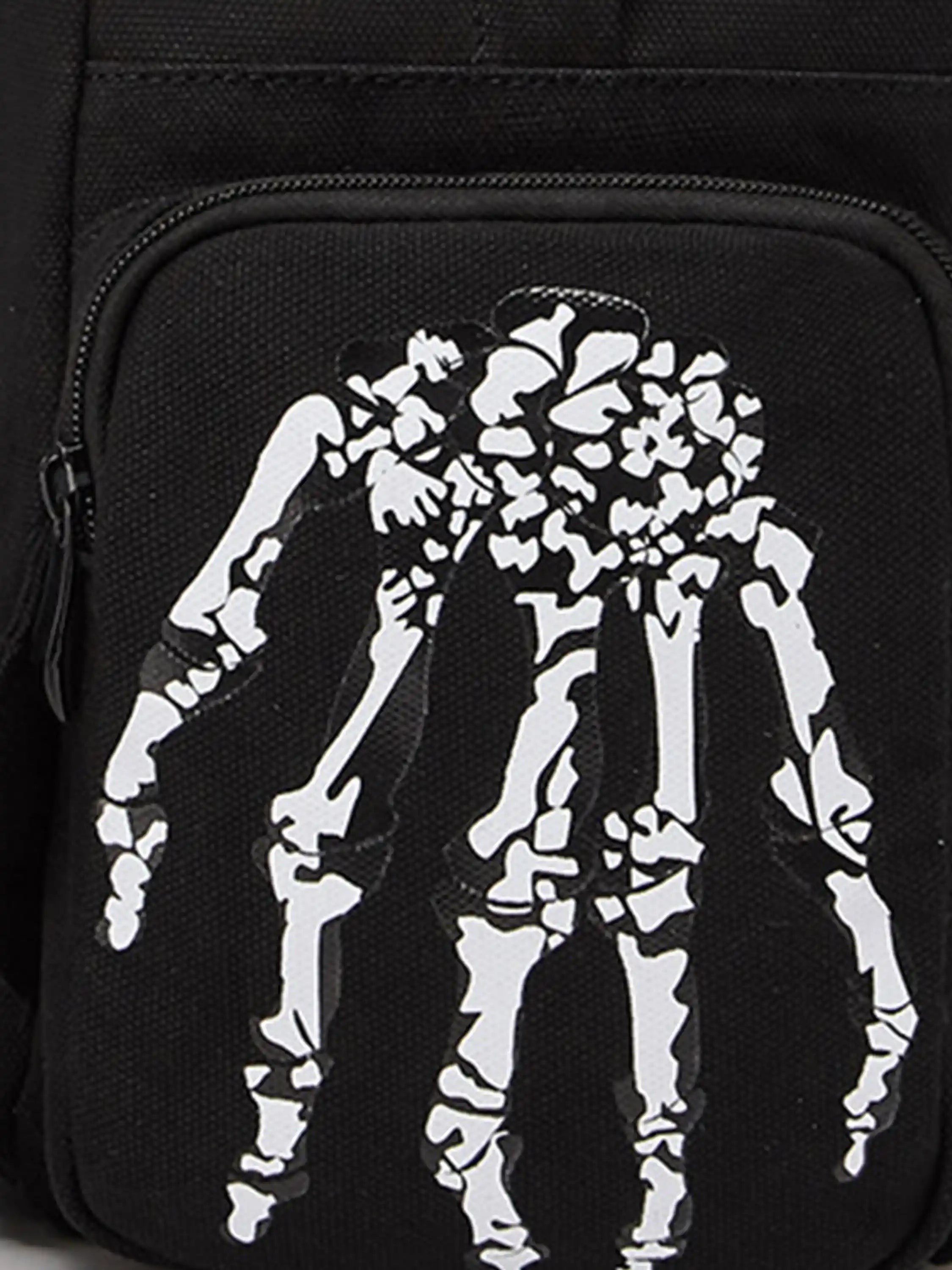 Skeleton Print Canvas Backpack