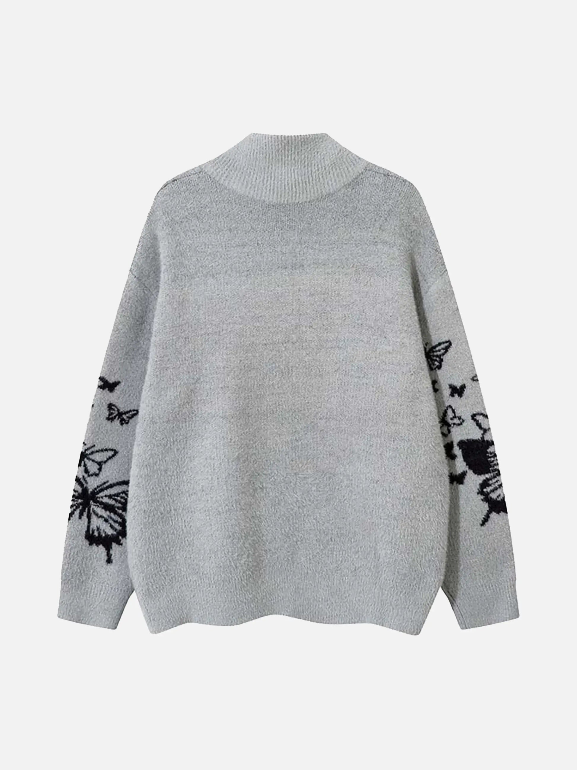 Hand-Painted Slogan Butterfly Jacquard Cardigan