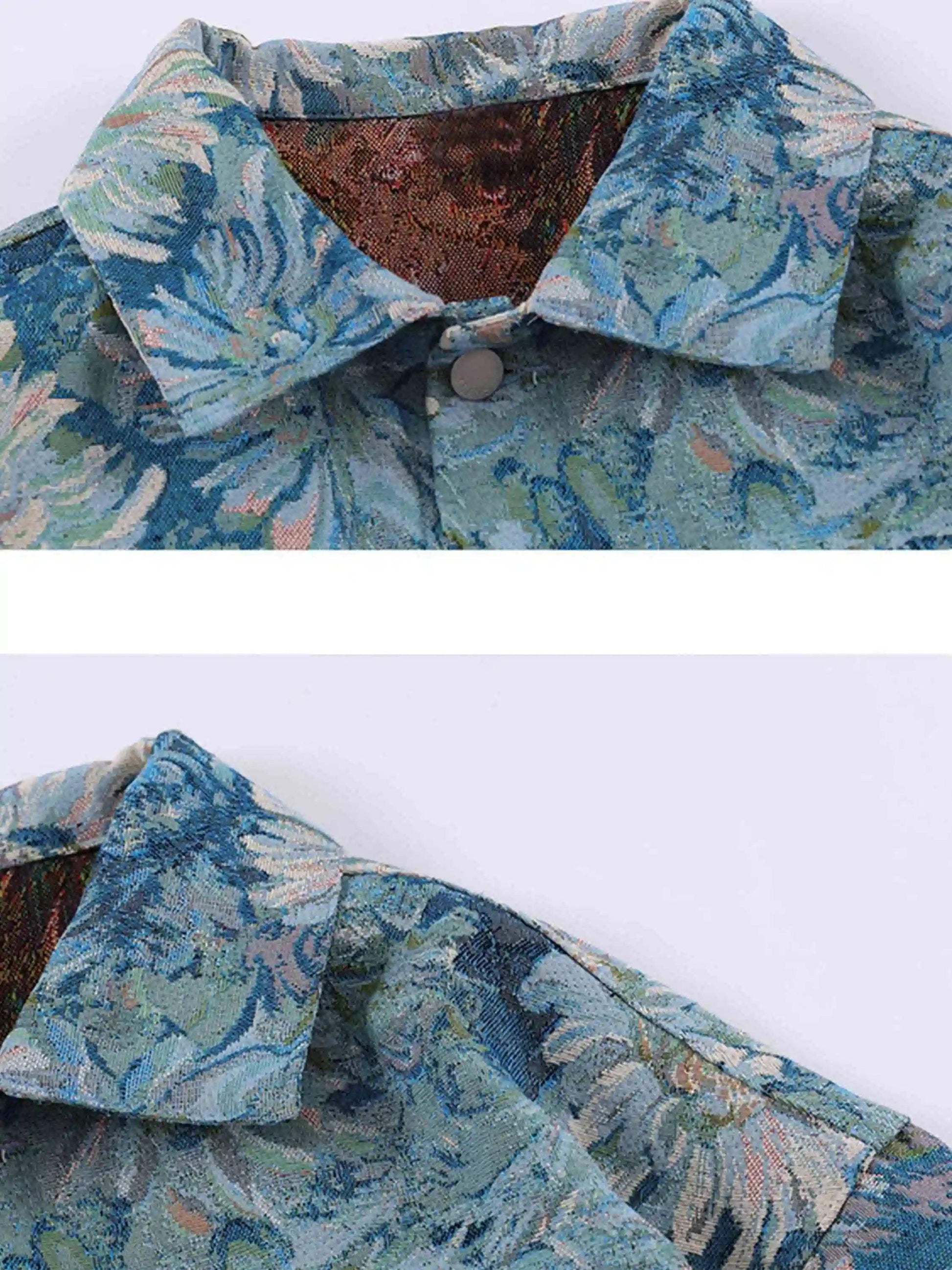 Disguisen Oil Painting Jacquard Flower Denim Jacket